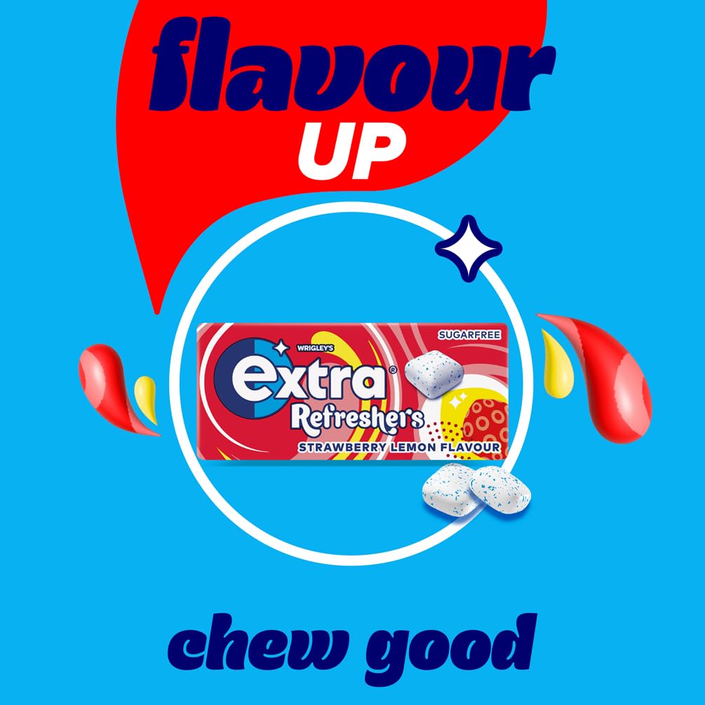 Extra - Refreshers Sugar Free Chewing Gum, Strawberry Lemon Flavour, 16 Packs (112 Pieces)