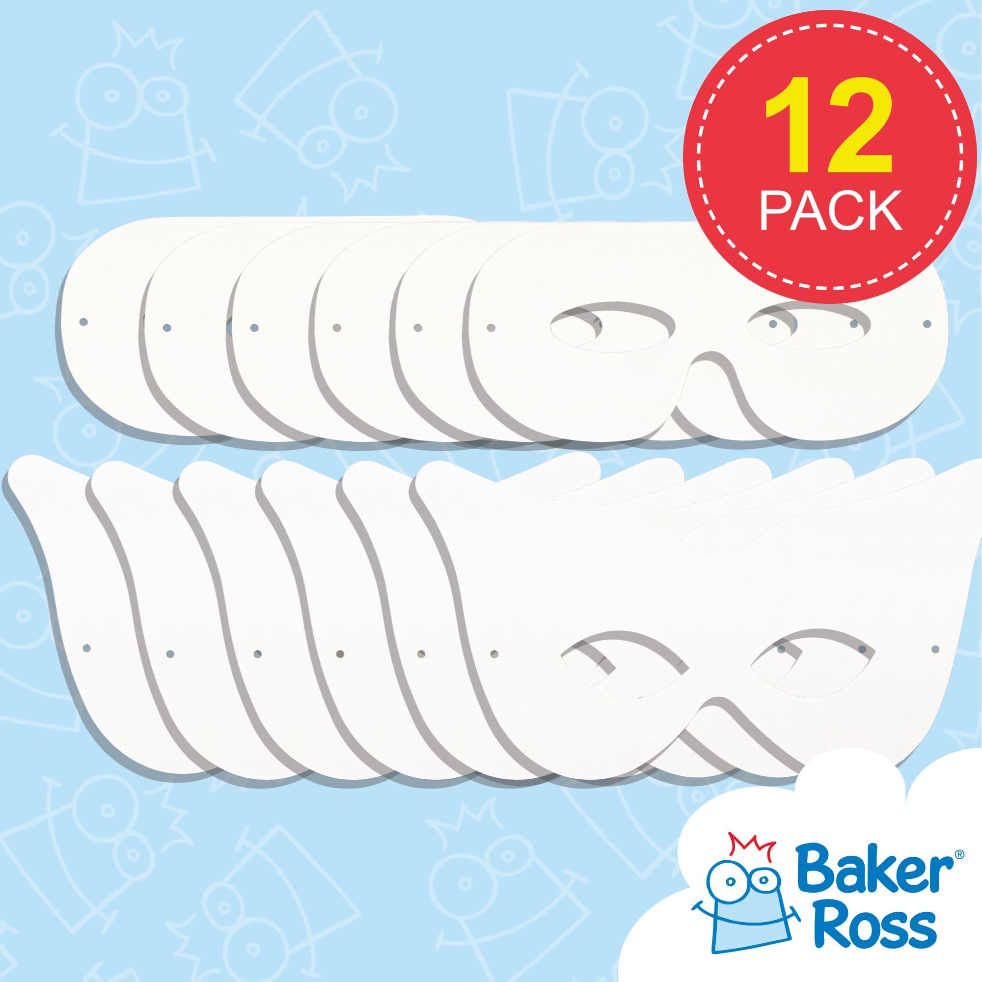 Baker Ross EK3226 Decorate Your Own Eye Masks - Pack of 12 Blank Fabric Masks for Kids Ages 3+ 2