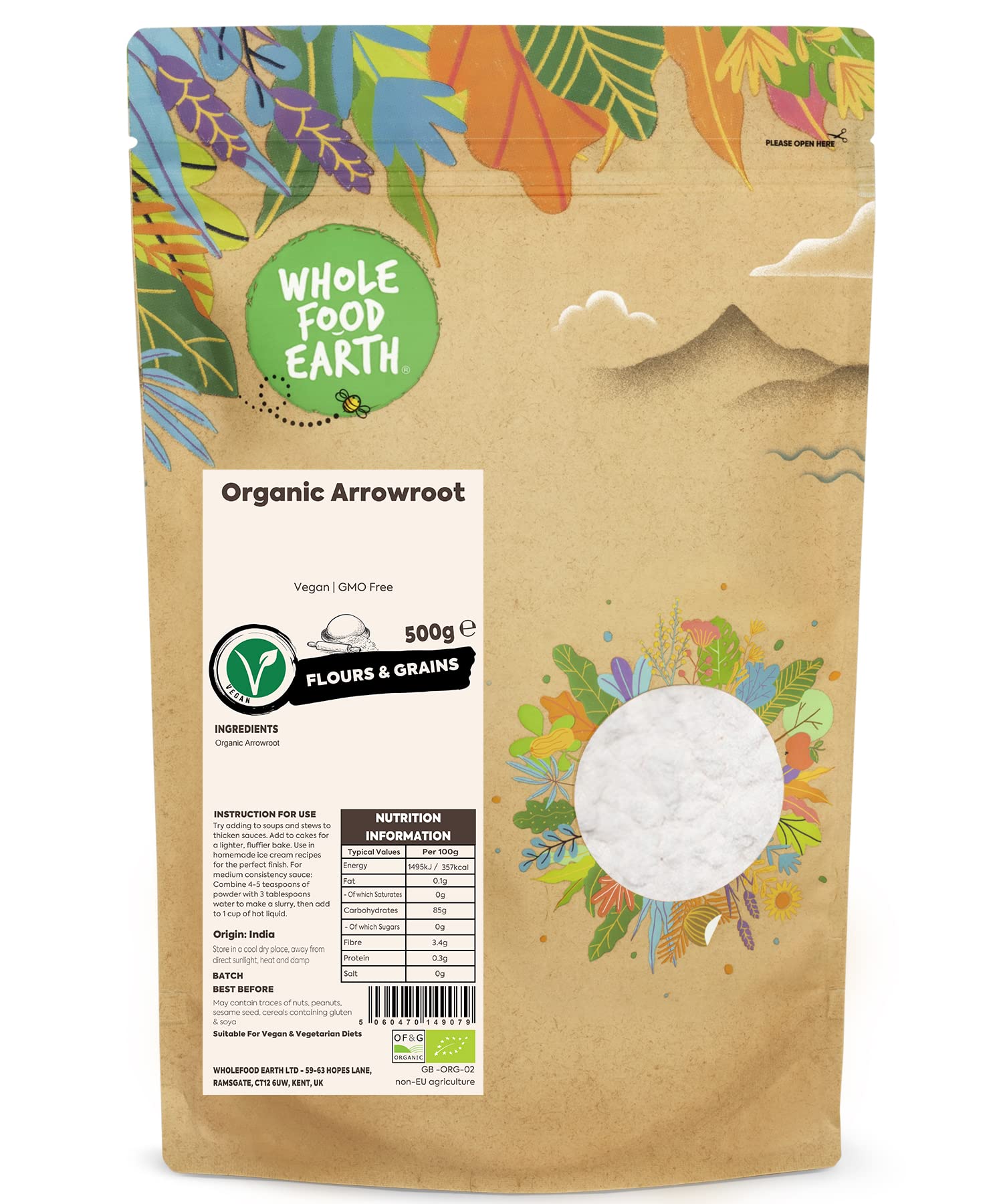 Wholefood Earth Organic Arrowroot - Vegan Thickener | 500g | GMO Free 1