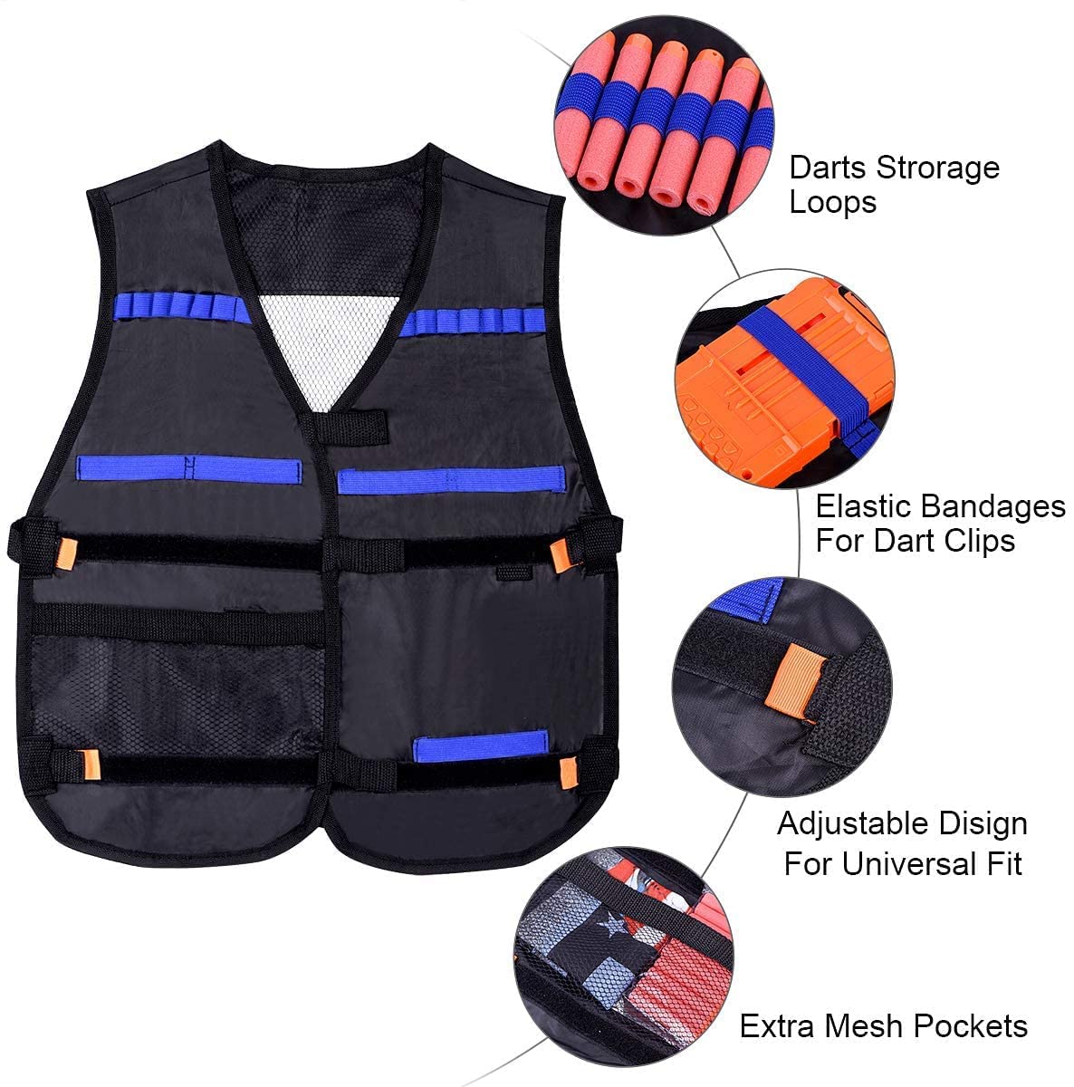 EXTSUD Kids Tactical Vest Set (2 Pack) with 80 Refill Darts, 2 Masks, 2 Glasses, 2 Clips, 2 Wrist Bands 2