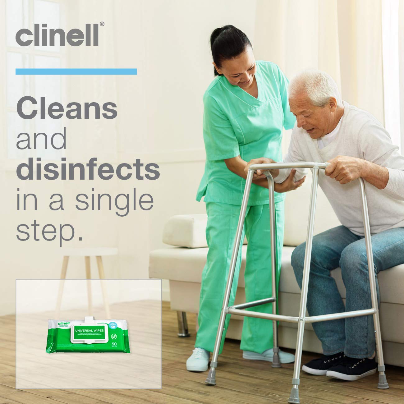 Clinell CWCP50 Universal Cleaning and Disinfection Wipes - 50 Wipes per Clip Pack 7