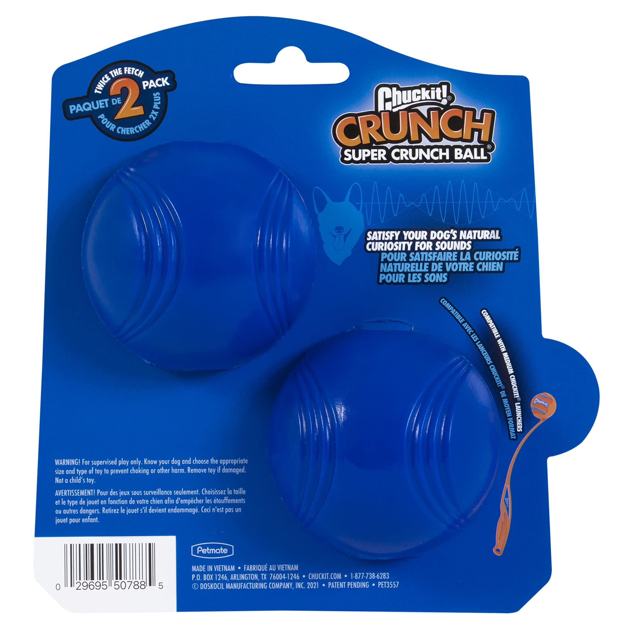 Chuckit! Crunch Ball Dog Toy - Interactive Fetch Toy | Medium Size | 2 Pack