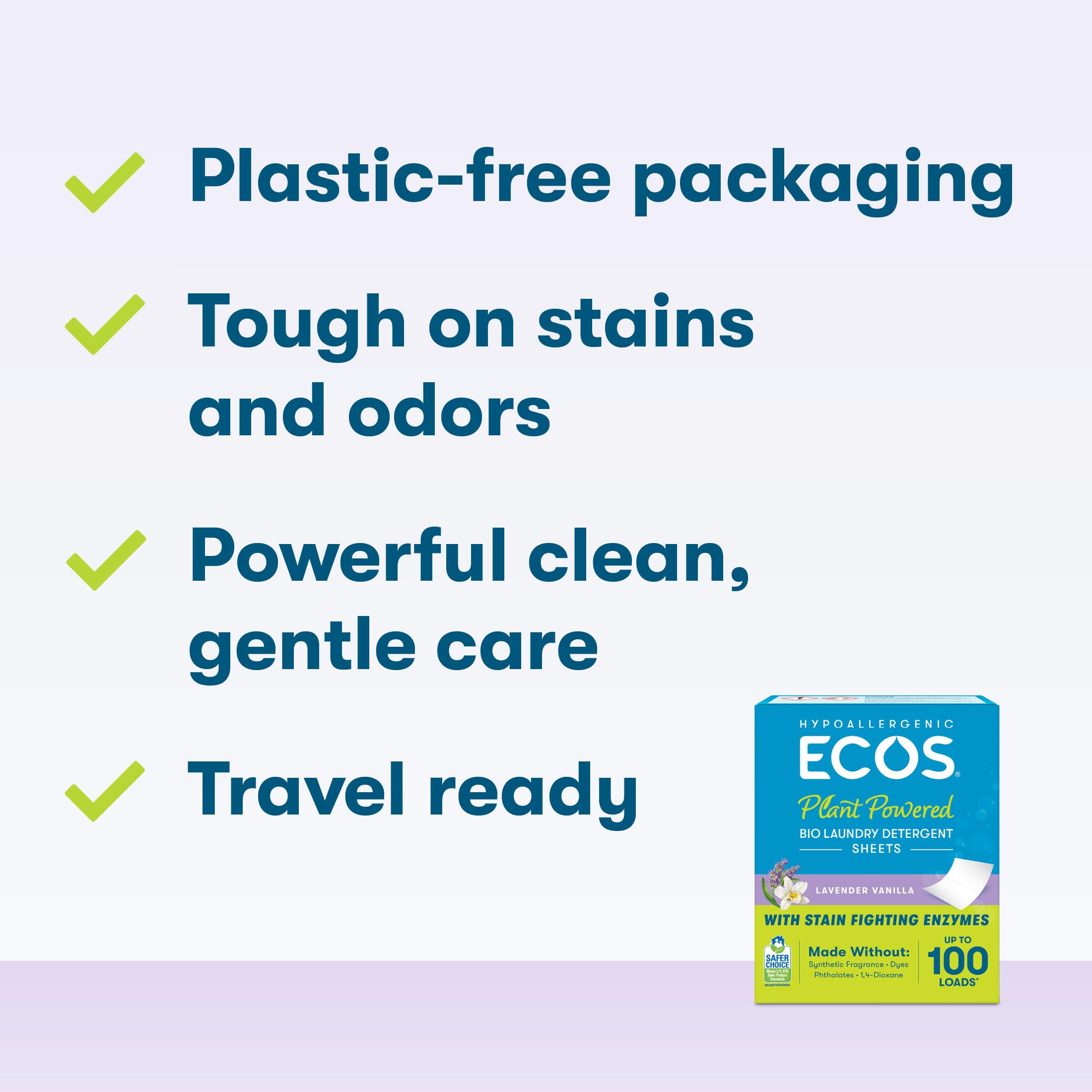 ECOS Hypoallergenic Laundry Detergent Sheets - Fragrance-Free, 50 Count
