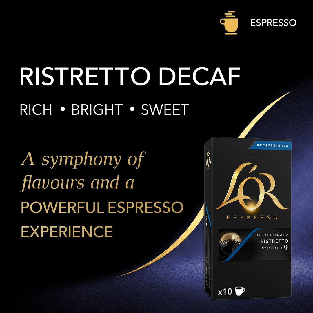 L'OR Espresso Ristretto Decaf Coffee Pods (Pack of 100 Capsules, Intensity 9)