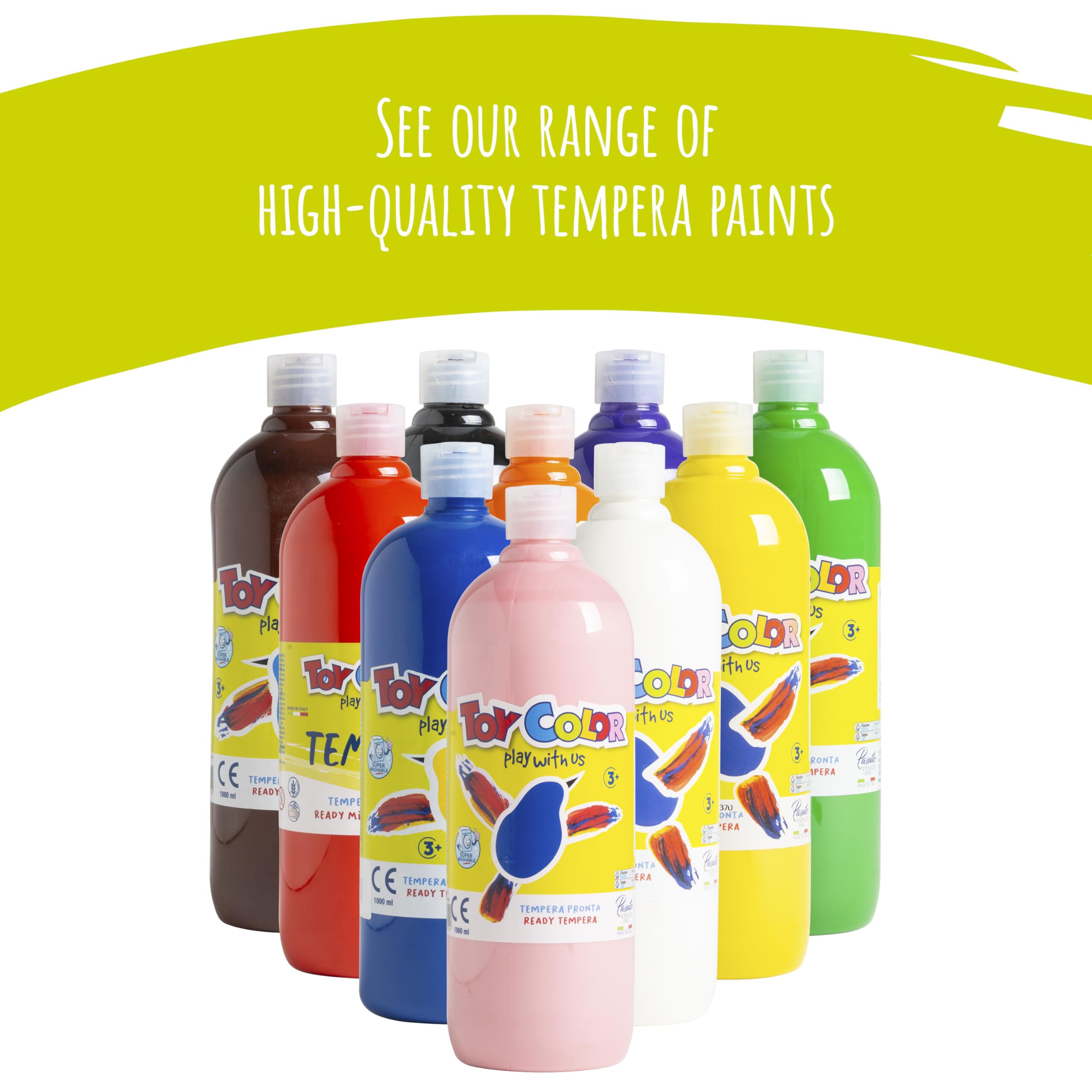 Pasuto Tempera Paint - Brilliant Yellow | 1000 ml Washable Liquid Paint for Kids 6