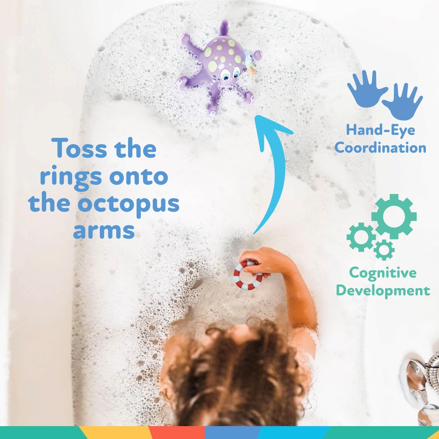 Nuby Floating Octopus Bath Toy with 3 Throwing Rings | Ages 18 Months+ | Purple 5