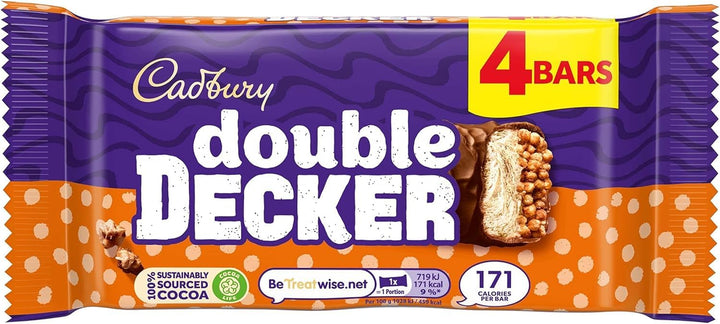 Cadbury Double Decker Chocolate Bar Multipack - 4 Bars with Nougat & Crispy Cereal Layers