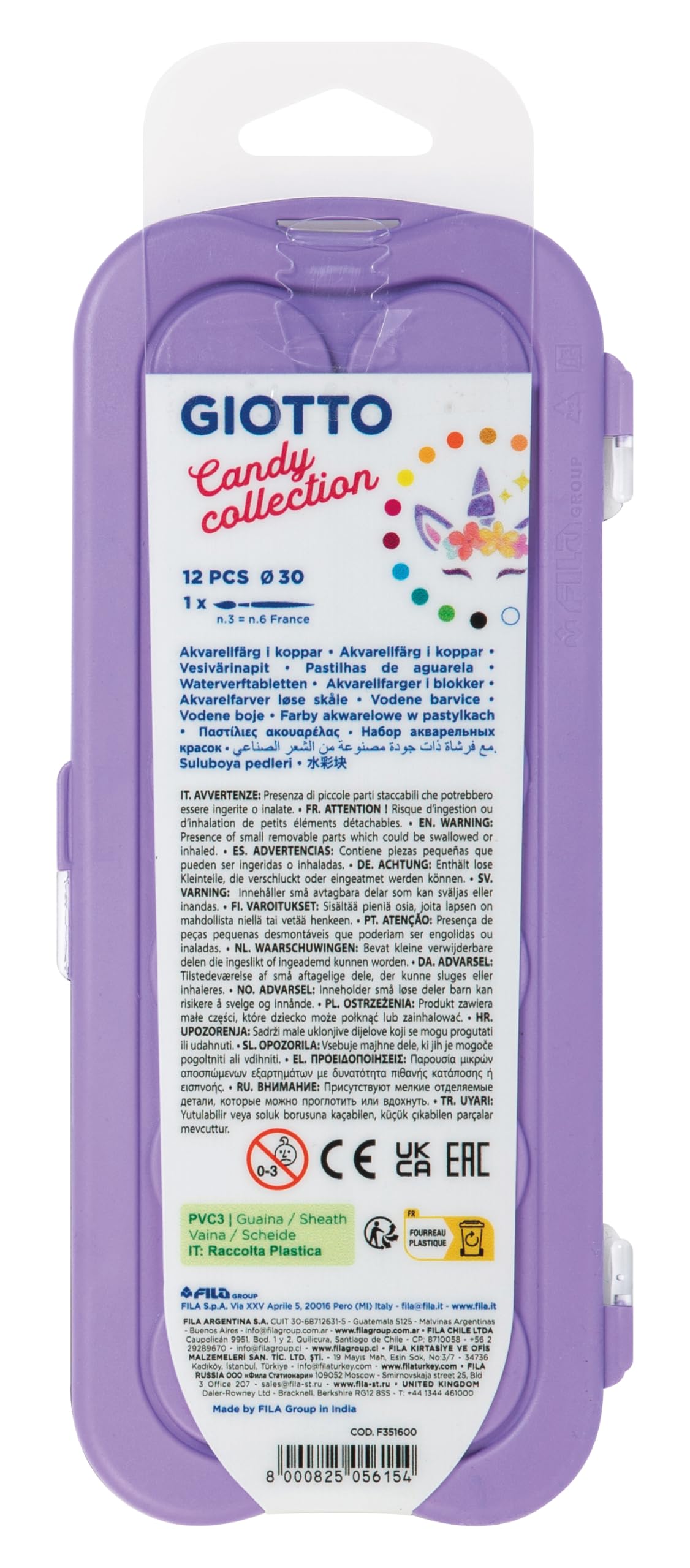 GIOTTO Candy Collection Watercolour Paint Set - 12 Intense Colours | Includes Brush | Pastel Palette 4