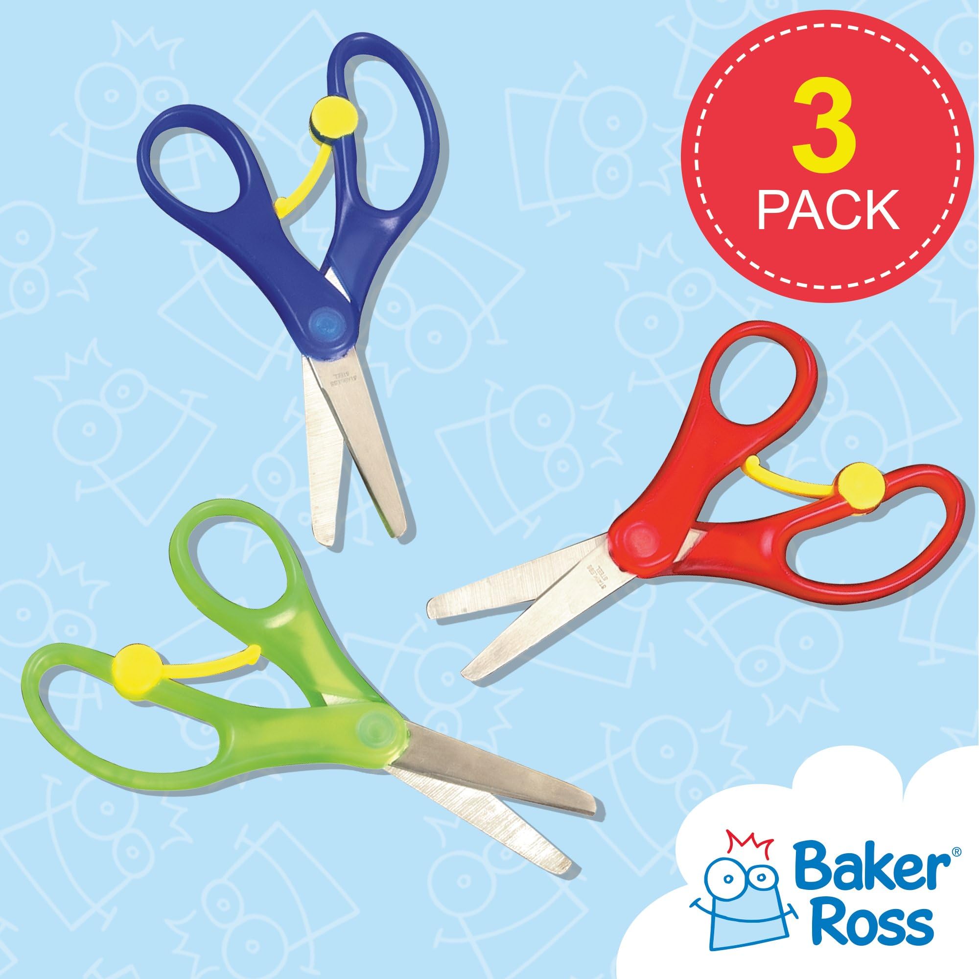 Baker Ross Spring-Loaded Craft Scissors - Pack of 3, Stainless Steel Blades, 13cm Size 2