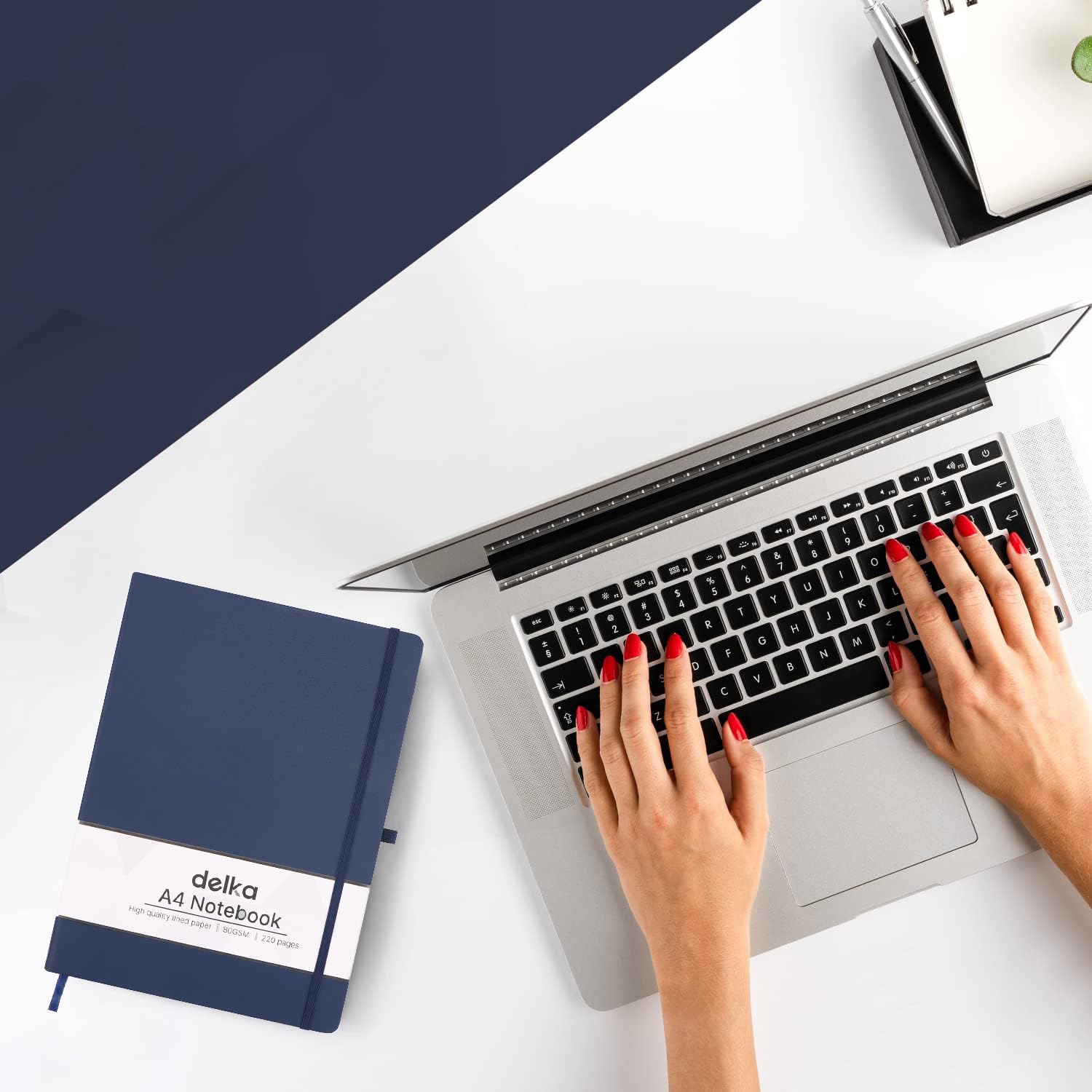 delka A4 Notebook - Vegan Leather Hard Cover | 160 Pages Ruled | Navy 2