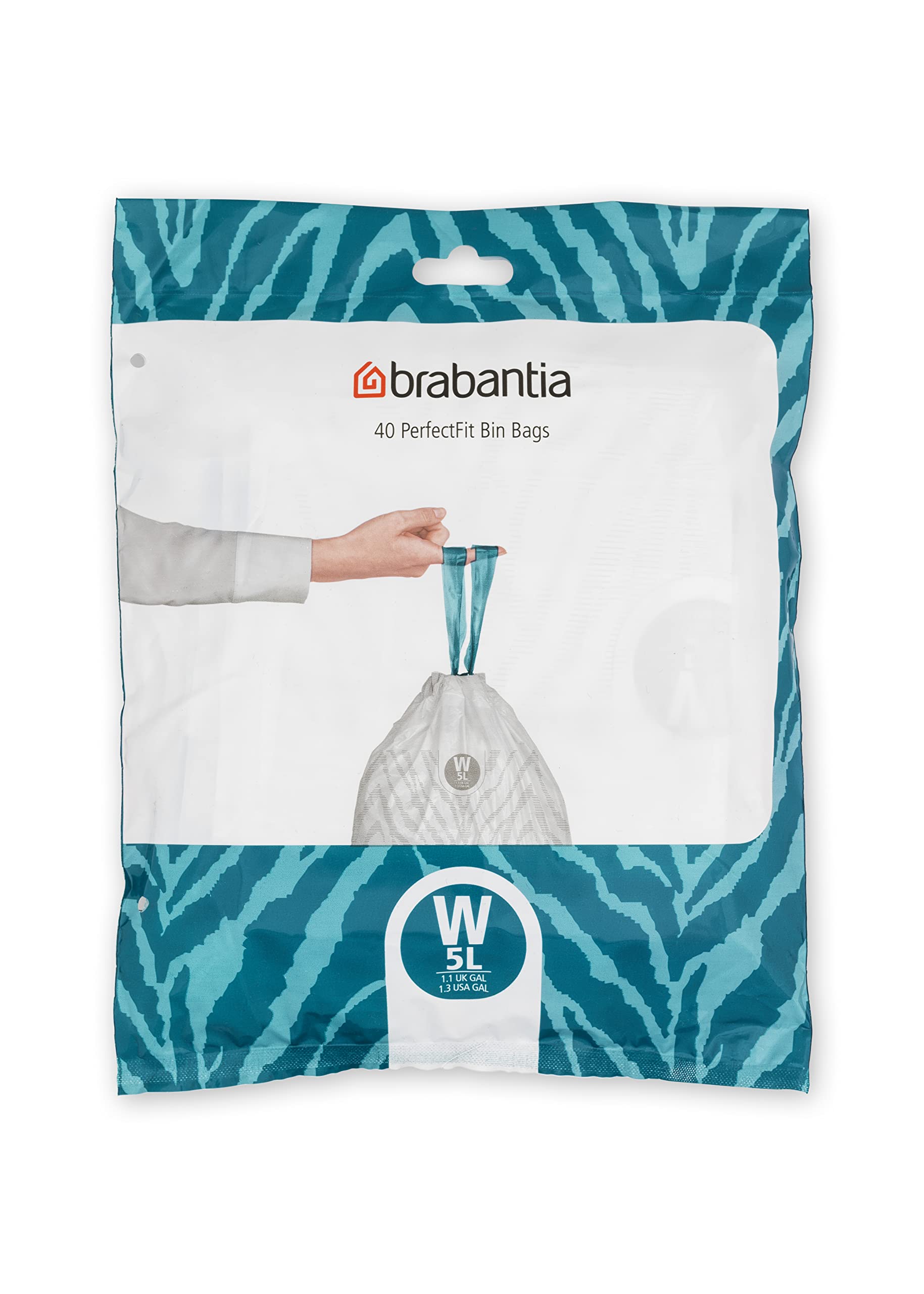 Brabantia PerfectFit Bin Liners - 5L Capacity, Tear-Resistant Plastic, Tie Tape Drawstring, 40 Bags, White