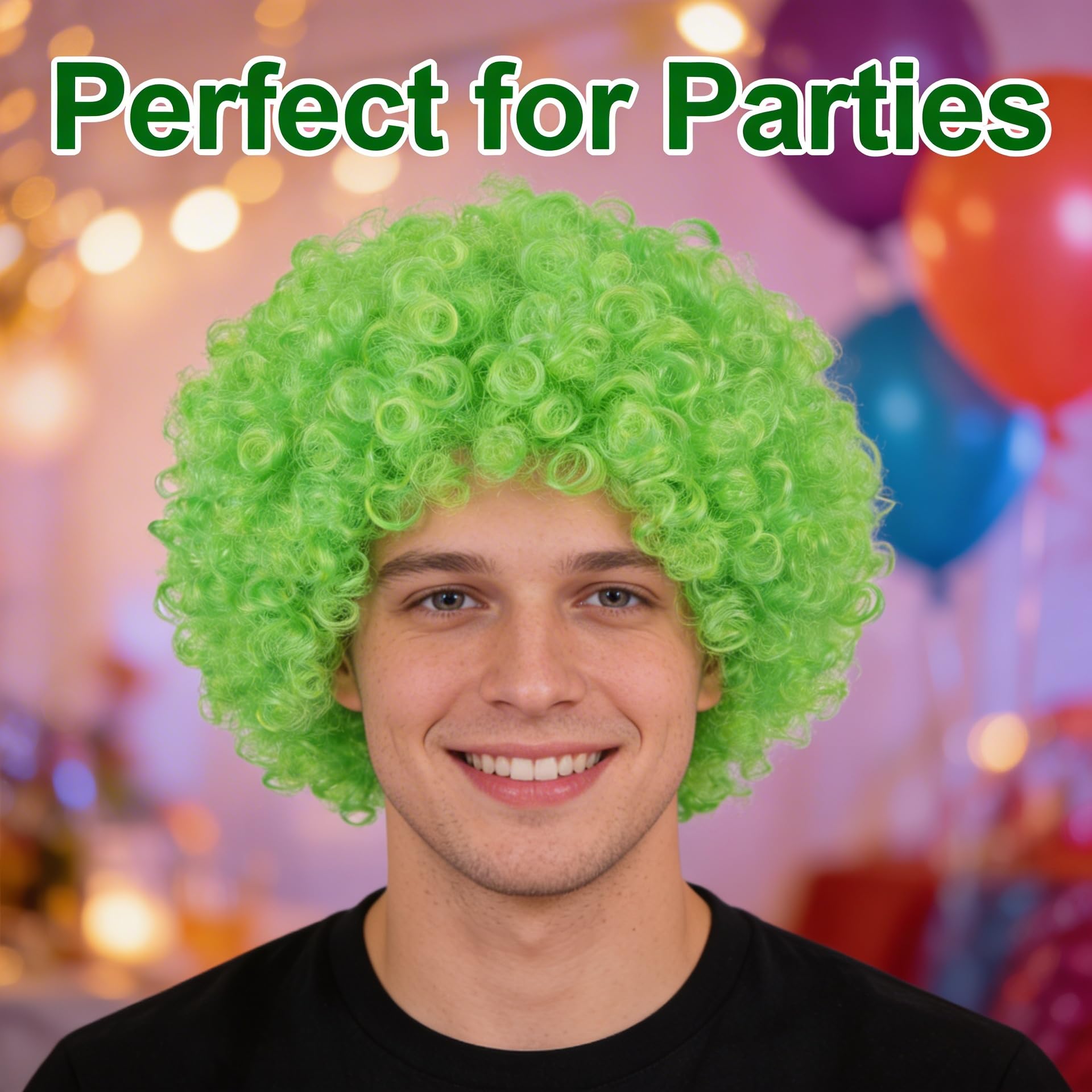 SHATCHI Unisex Adult Green Curly Bouncy Afro Wig | Fir Resistant Material | Adjustable Fit 6