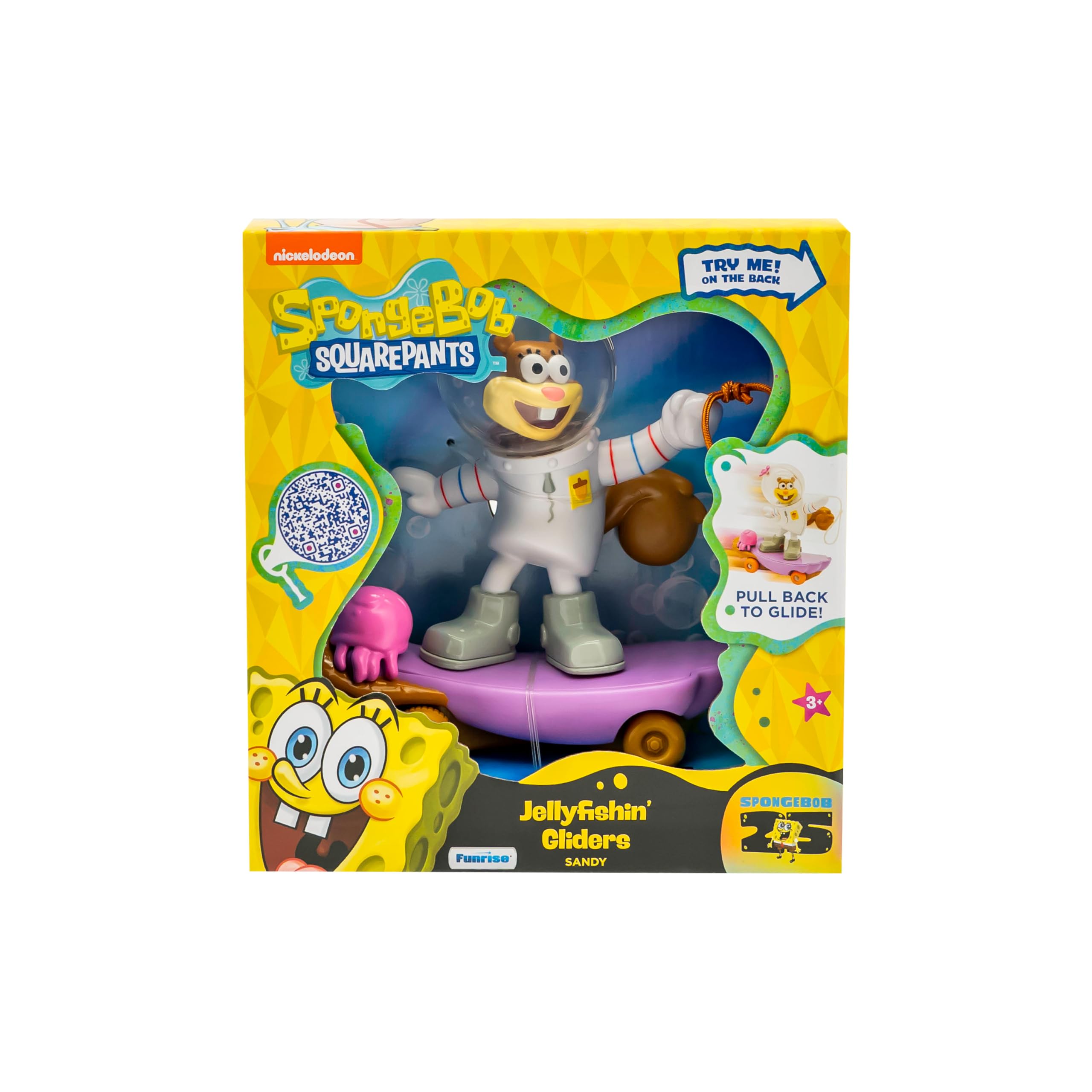 SpongeBob SquarePants Jelly Fishin’ Gliders - Sandy Cheeks Pull-Back Surf Toy for Ages 3+ 4