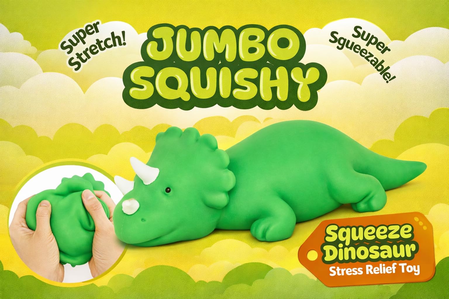 Keycraft Jumbo Squishy Dinosaur Slow-Rise Sensory Toy - Extra Large (32cm) Green | Stress Relief 3