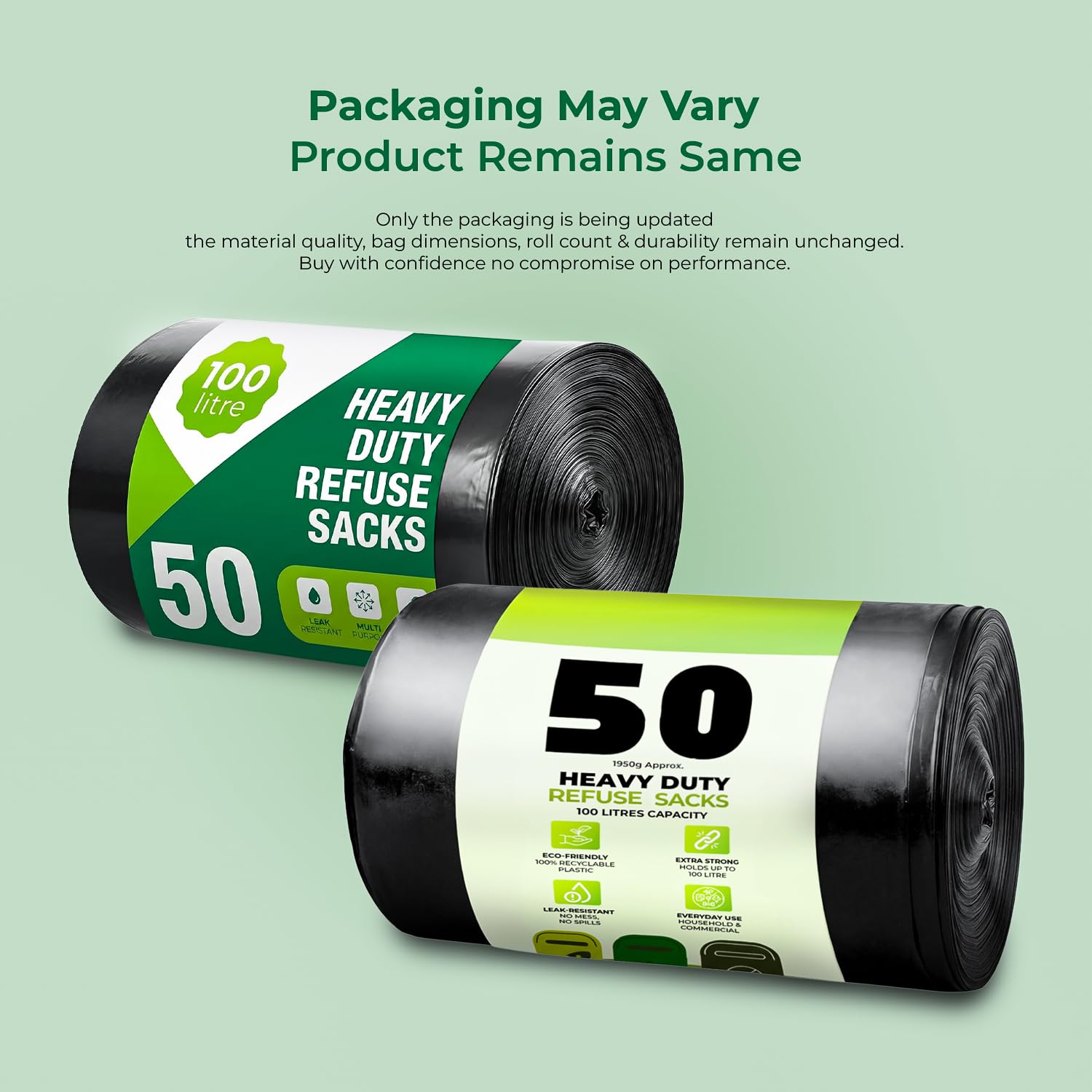 Roe Tenpo Heavy Duty Black Bin Bags - 100L Capacity, 50 Count | 33 μm Thick, Recyclable 2