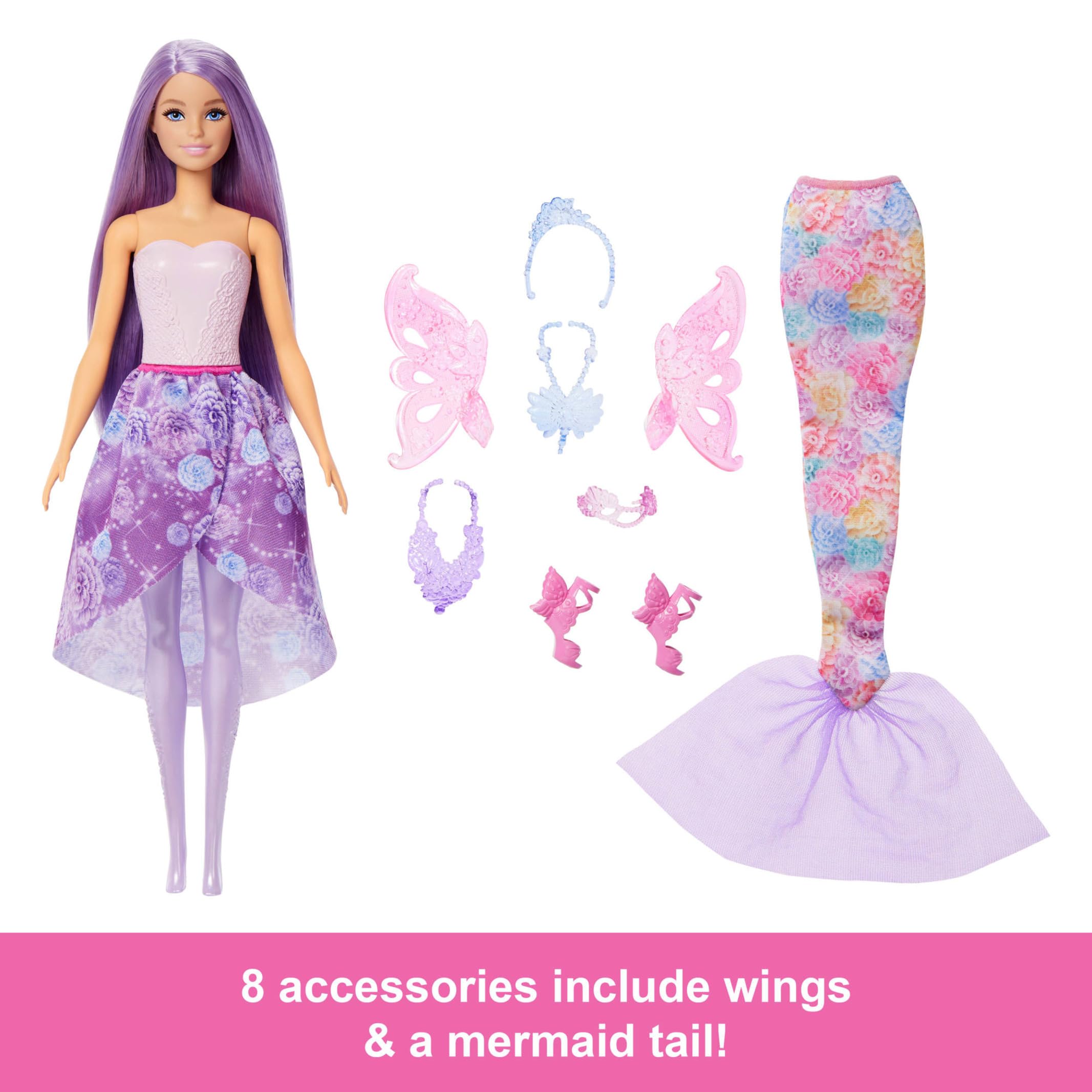 Barbie Fantasy Fashion Pack - 8-Piece Dress-Up Set with Mermaid Tail & Fairy Wings 2