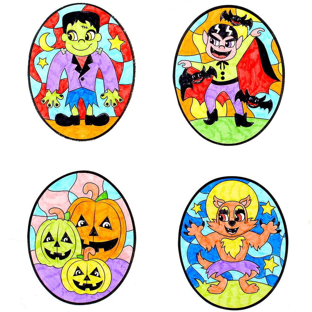Baker Ross FX285 Halloween Colour in Window Decorations - Pack of 18 Multicolor Vellum Stickers 2