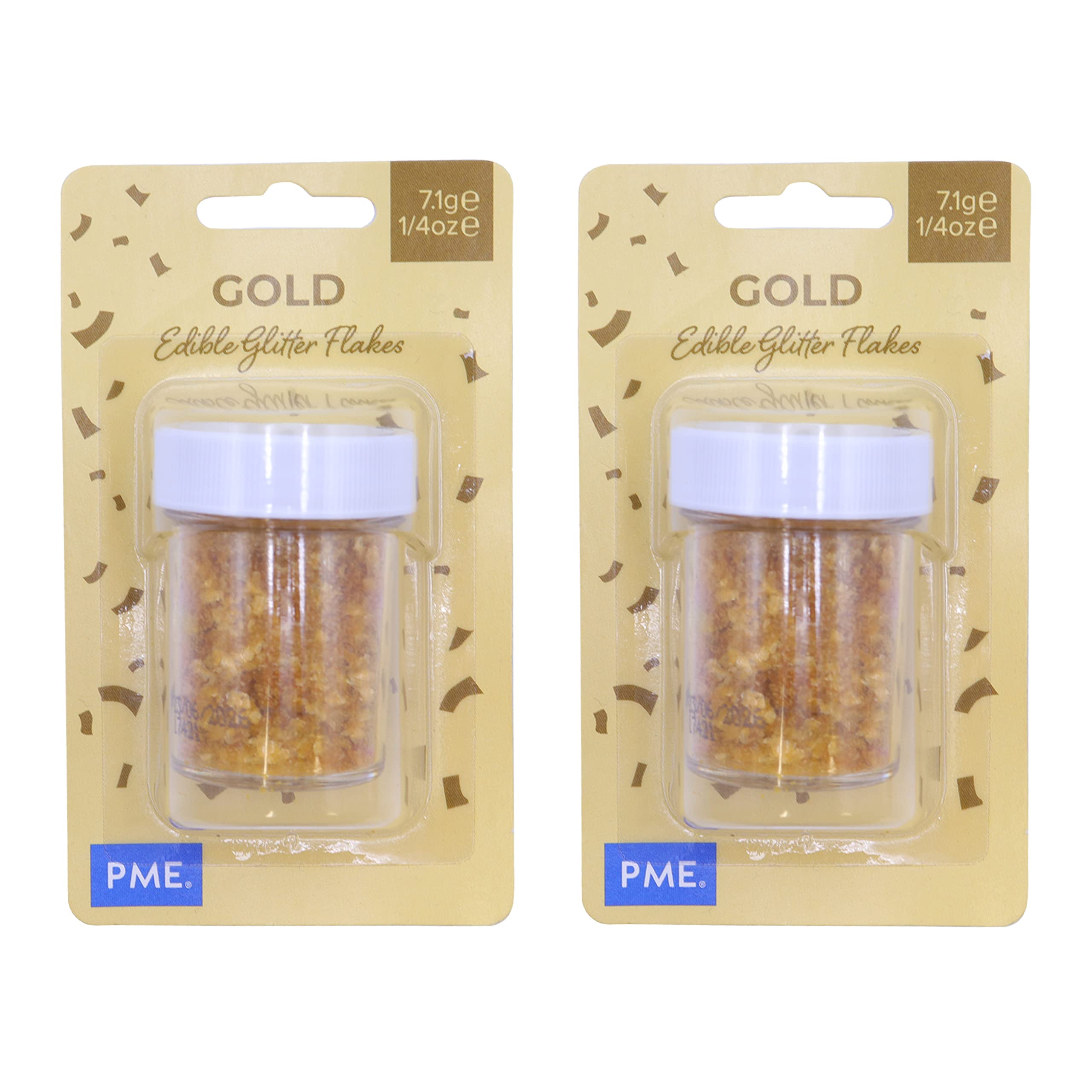 PME Gold Sparkling Glitter Flakes for Cake Decorating - 7g Jar, Pack of 2 1