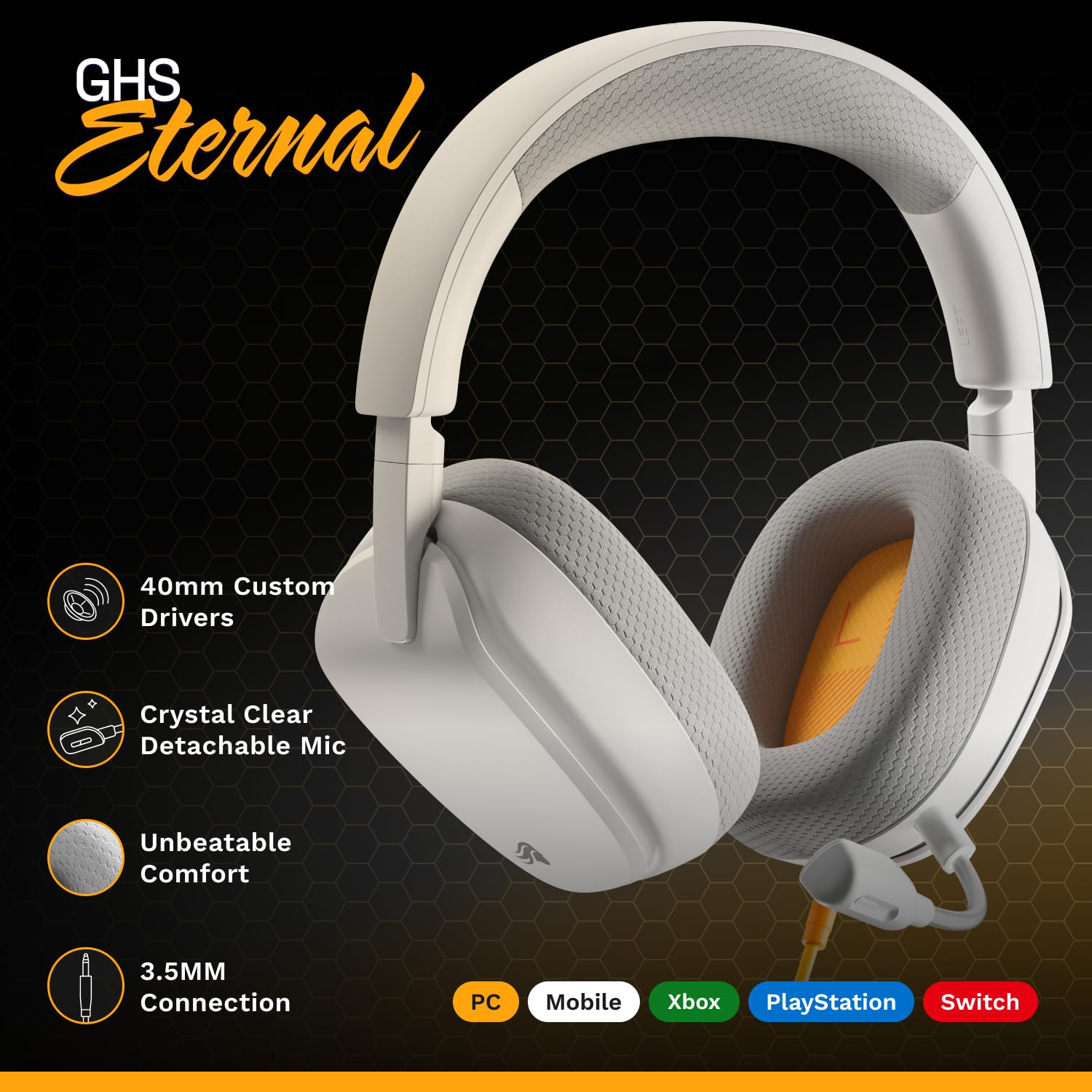 GLORIOUS GHS Eternal Gaming Headset - Crystal Clear Detachable Mic, Memory Foam Comfort, Multiplatform