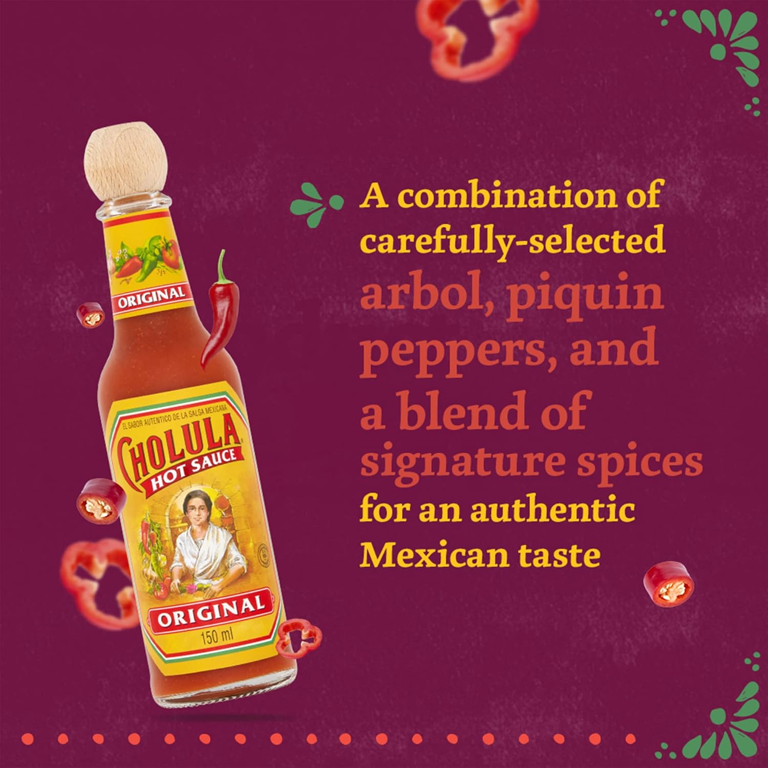 Cholula Original Hot Sauce - 2 Pack (150 ML Each), Made with Arbol & Piquin Chillies, Vegan Friendly