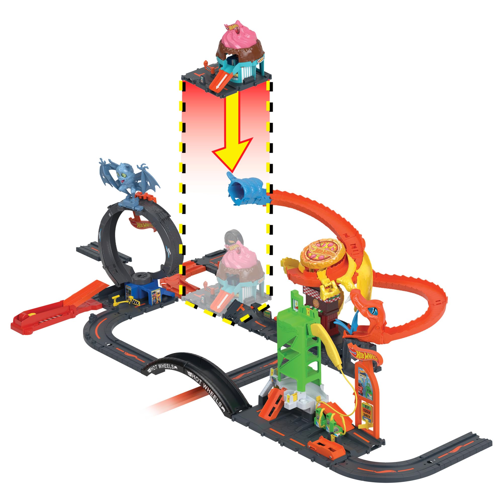 Hot Wheels City Downtown Ice Cream Swirl Playset - Track Set with 1:64 Car, Connects to Other Sets, Inspired by Netflix "Let's Race", HTN77 3