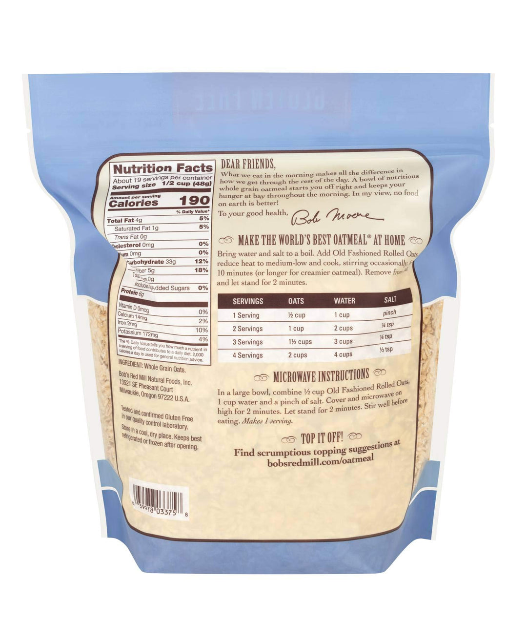 Bob's Red Mill Old Fashioned Rolled Oats, Gluten Free Whole Grain, 907g