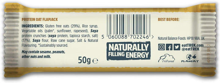 TREK Original Oat High Protein Flapjack - Gluten Free, Plant Based, Vegan - 16 x 50g Bars