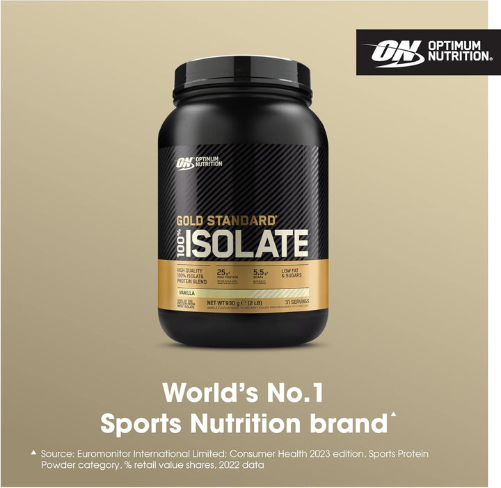 Optimum Nutrition ON Gold Standard 100% Isolate Pure Whey Protein Powder - 25g Protein per Serving, Low Carb, Low Fat, Chocolate, Vanilla, Strawberry Flavors