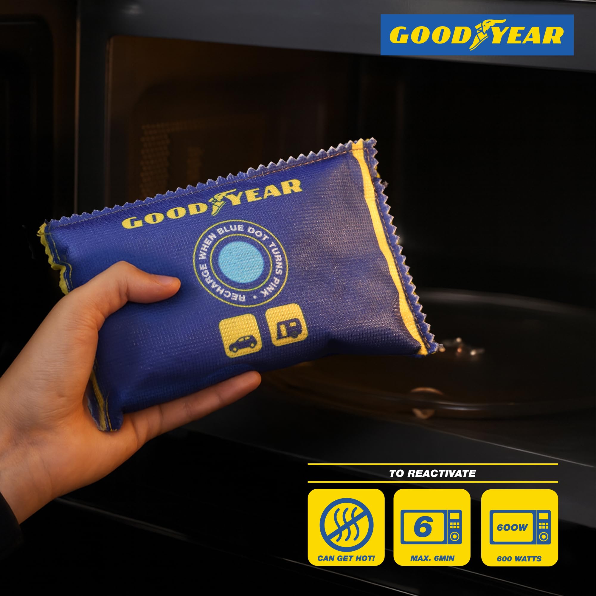 Goodyear 2pc 100g Reusable Moisture Absorber Bags – Heavy-Duty Dehumidifier | Portable | Blue 4
