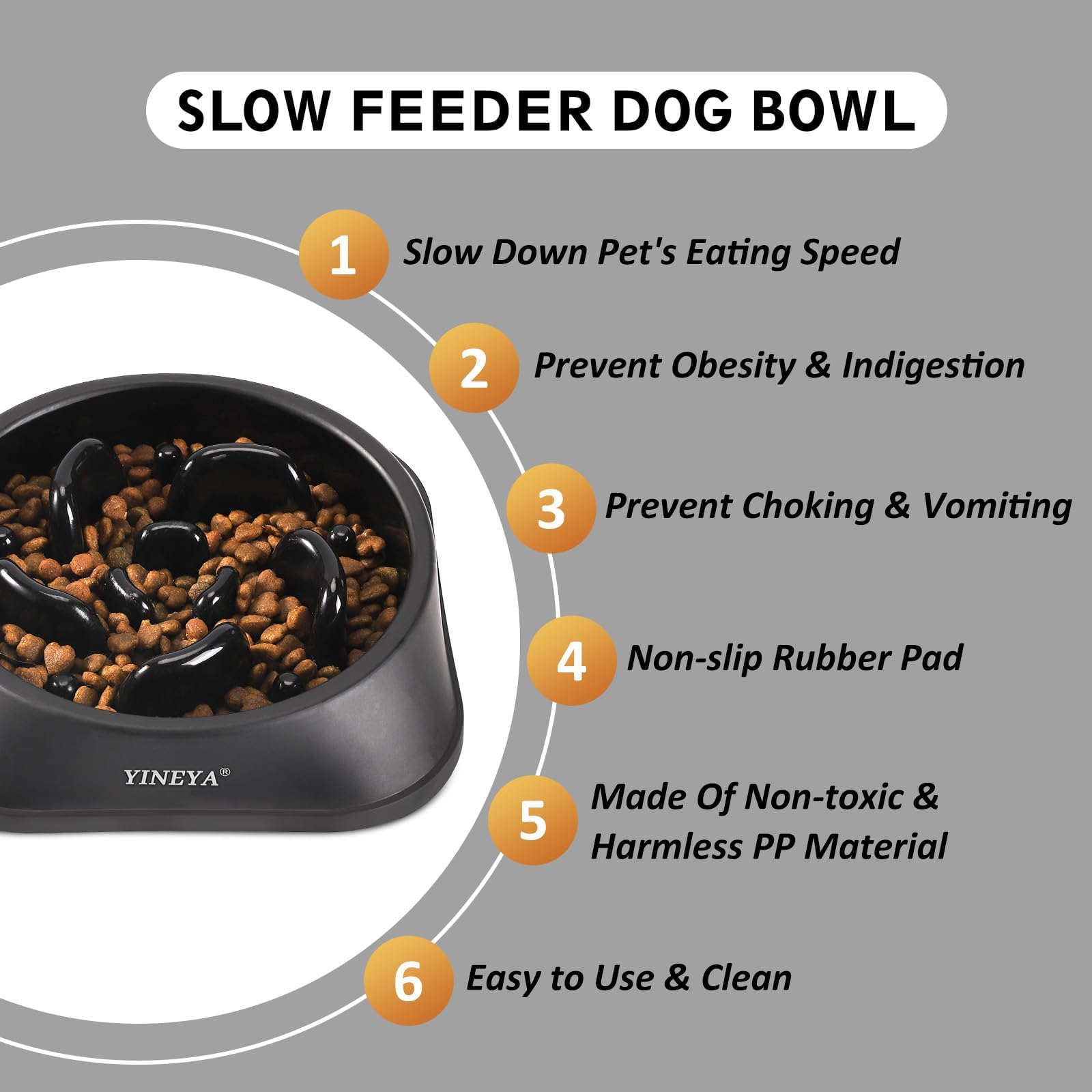 YINEYA Slow Feeder Dog Bowl - Prevents Choking & Bloat | Medium/Small Breed | Polypropylene 2