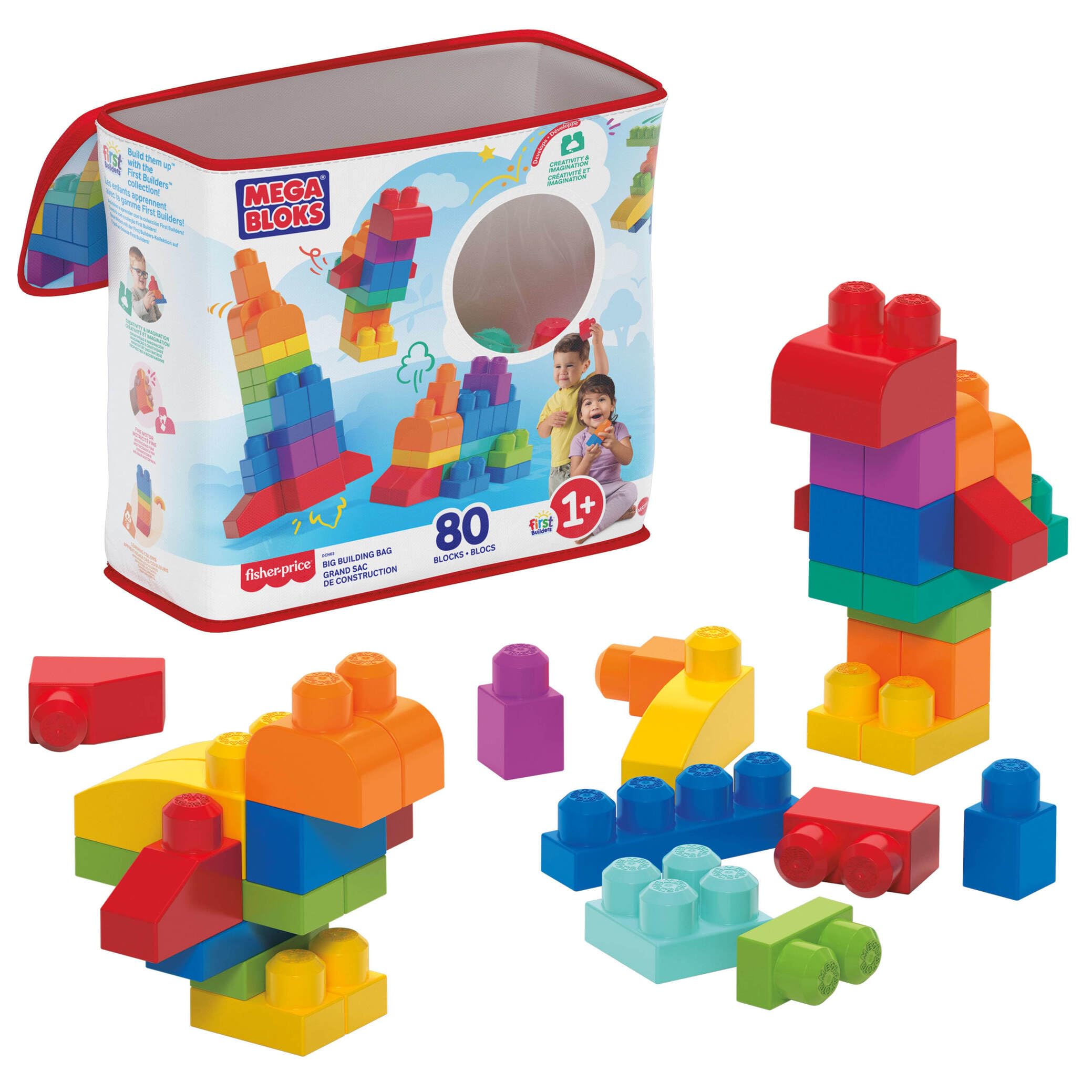 Mega Bloks First Builders Big Building Bag - 80-Piece Set for Ages 1+ | Develops Fine Motor Skills