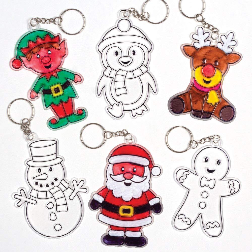 Baker Ross AT295 Christmas Suncatcher Keyring Craft Kit - Assorted Festive DIY Ornament Set (Pack of 6) 4