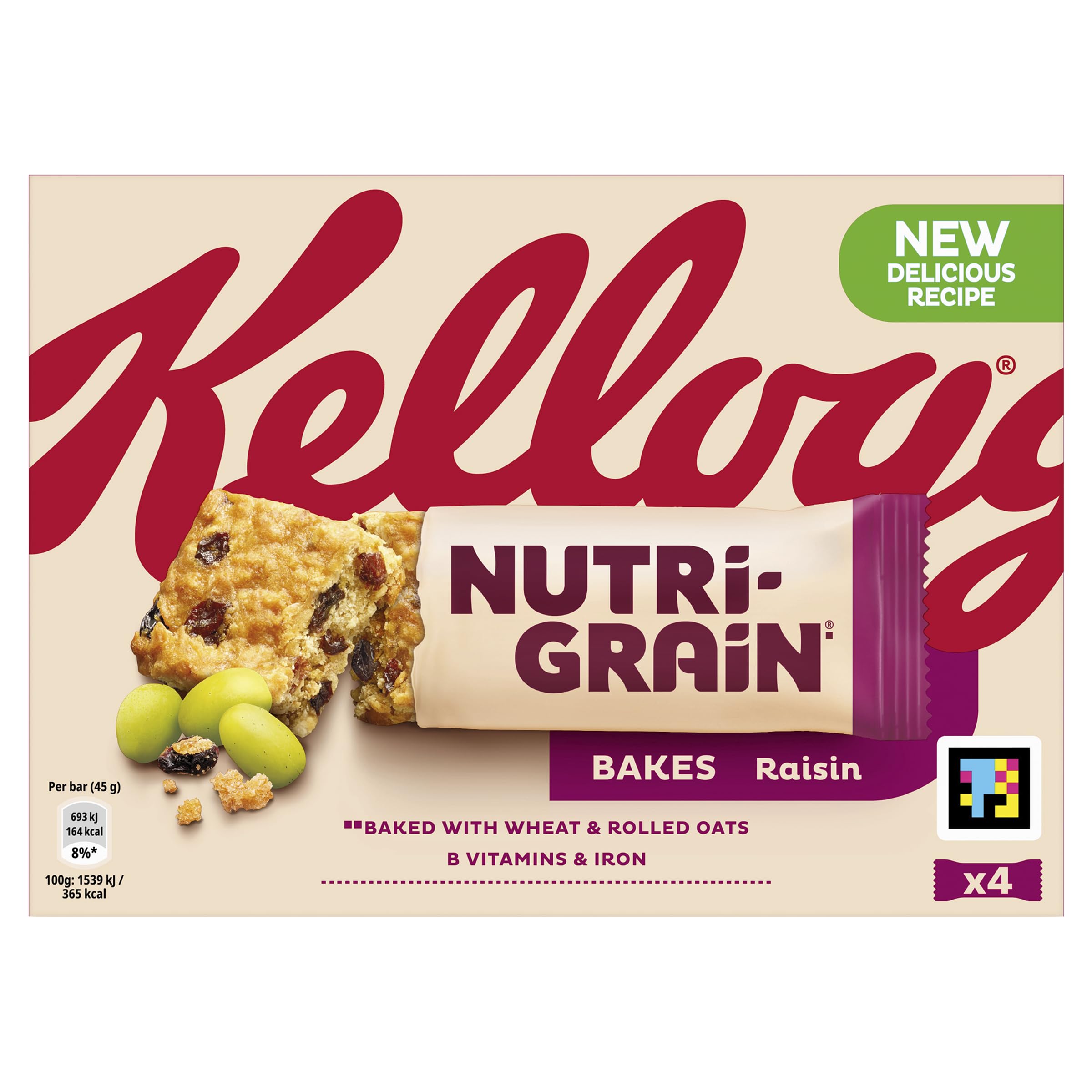 NUTRI-GRAIN Raisin Cereal Bake - 4 x 45g Pack | Fortified with Vitamins & Iron
