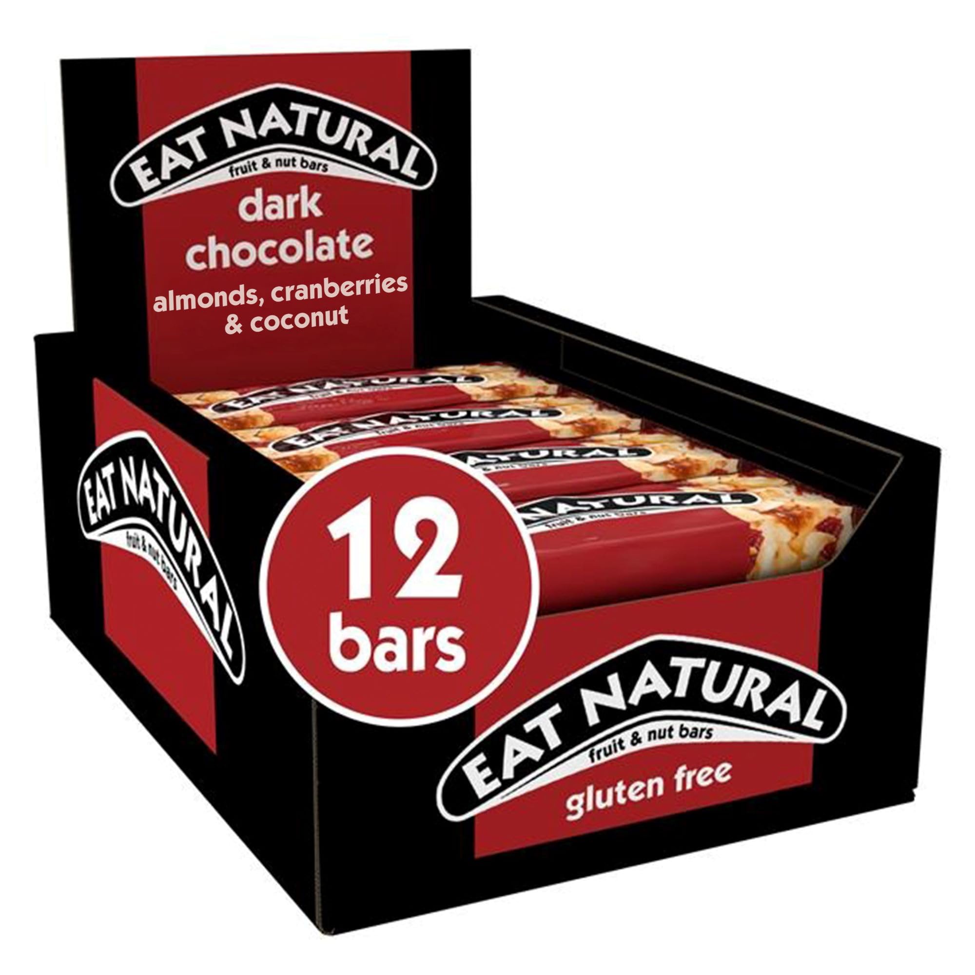 Eat Natural Gluten Free Fruit & Nut Bars with Cranberries, Almonds, Coconut & Dark Chocolate - 12 Pack