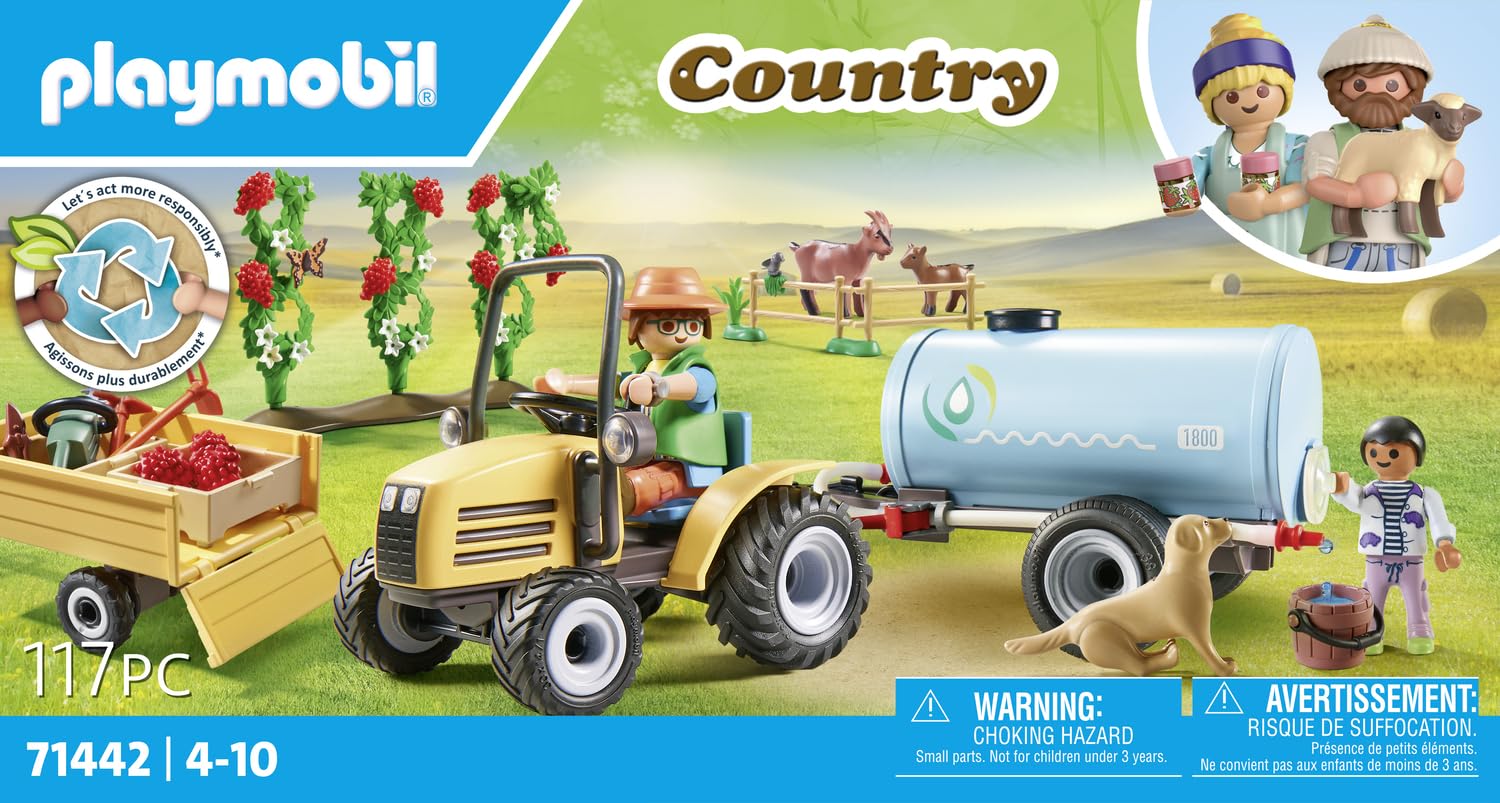 Playmobil 71442 Country Tractor with Trailer and Water Tank Playset - Farm Harvest Adventure for Kids 11