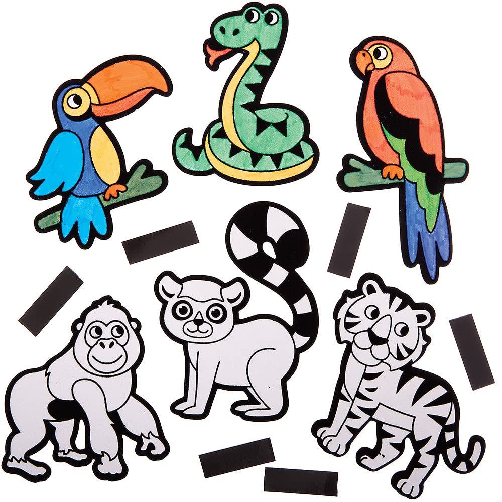 Baker Ross Rainforest Animal Colour In Fuzzy Art Magnets - Pack of 30 | Ages 3+ | 8-15cm