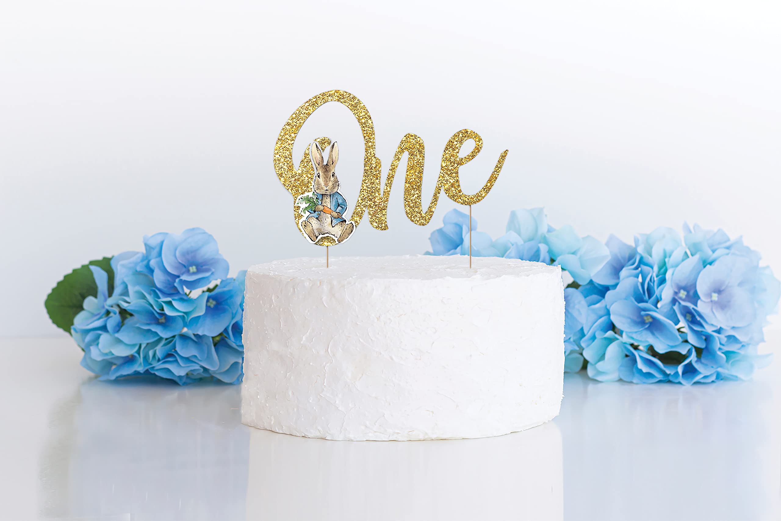 Anniversary House Peter Rabbit 1st Birthday 'One' Gold Glitter Cake Topper | 9.5 x 15cm 2