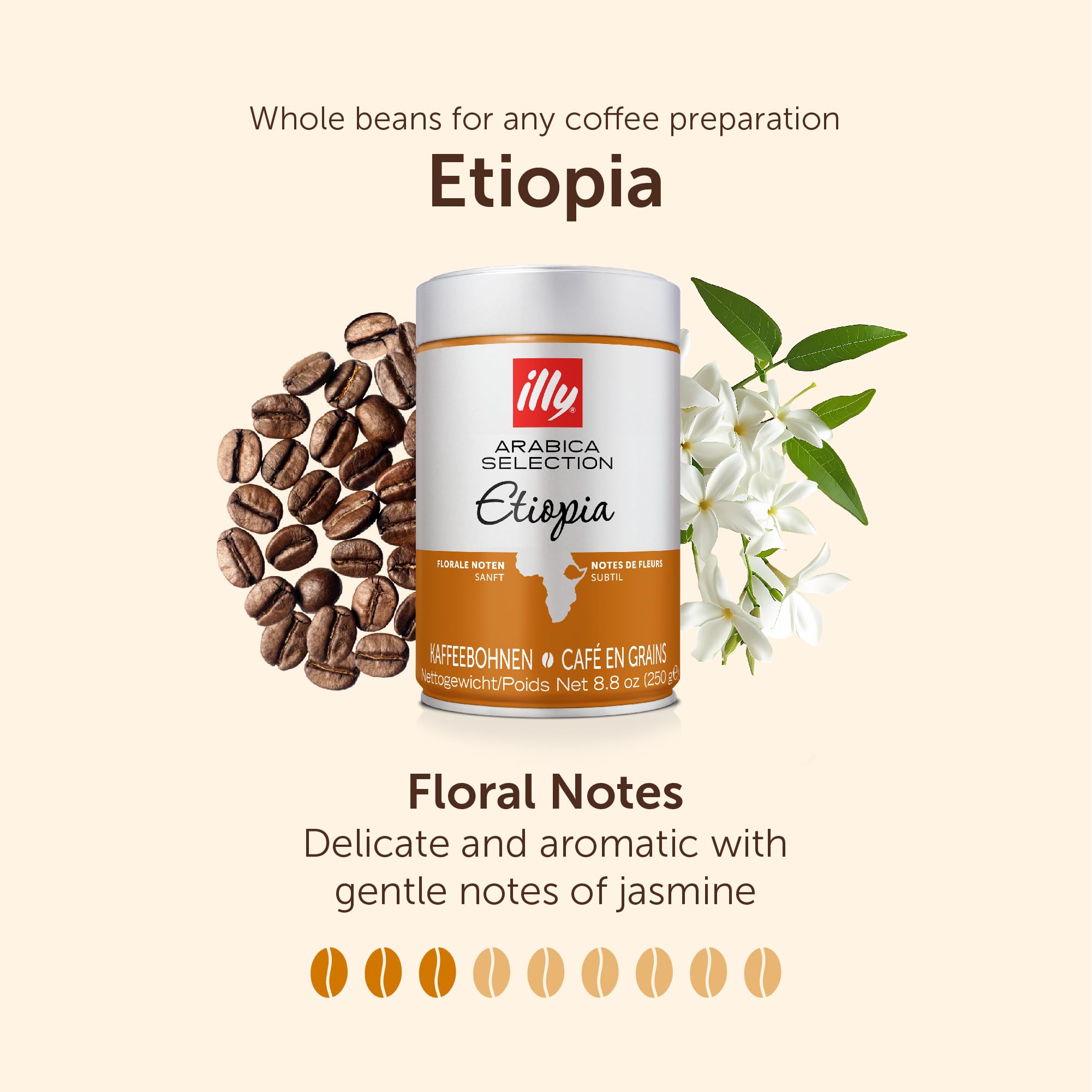 illy Ethiopia Single Origin Whole Coffee Beans - 100% Arabica Light Roast Intensity 3/9 (Pack of 6) 2