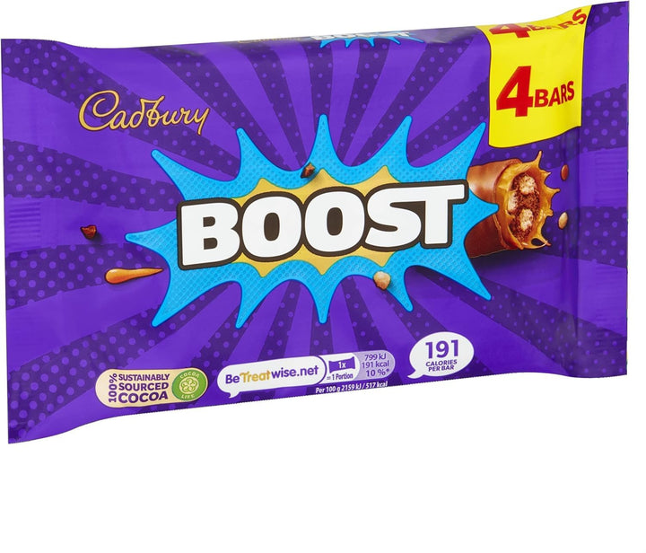 Cadbury Boost Original Chocolate Bars with Biscuit & Caramel in Milk Chocolate, 4 x 37g