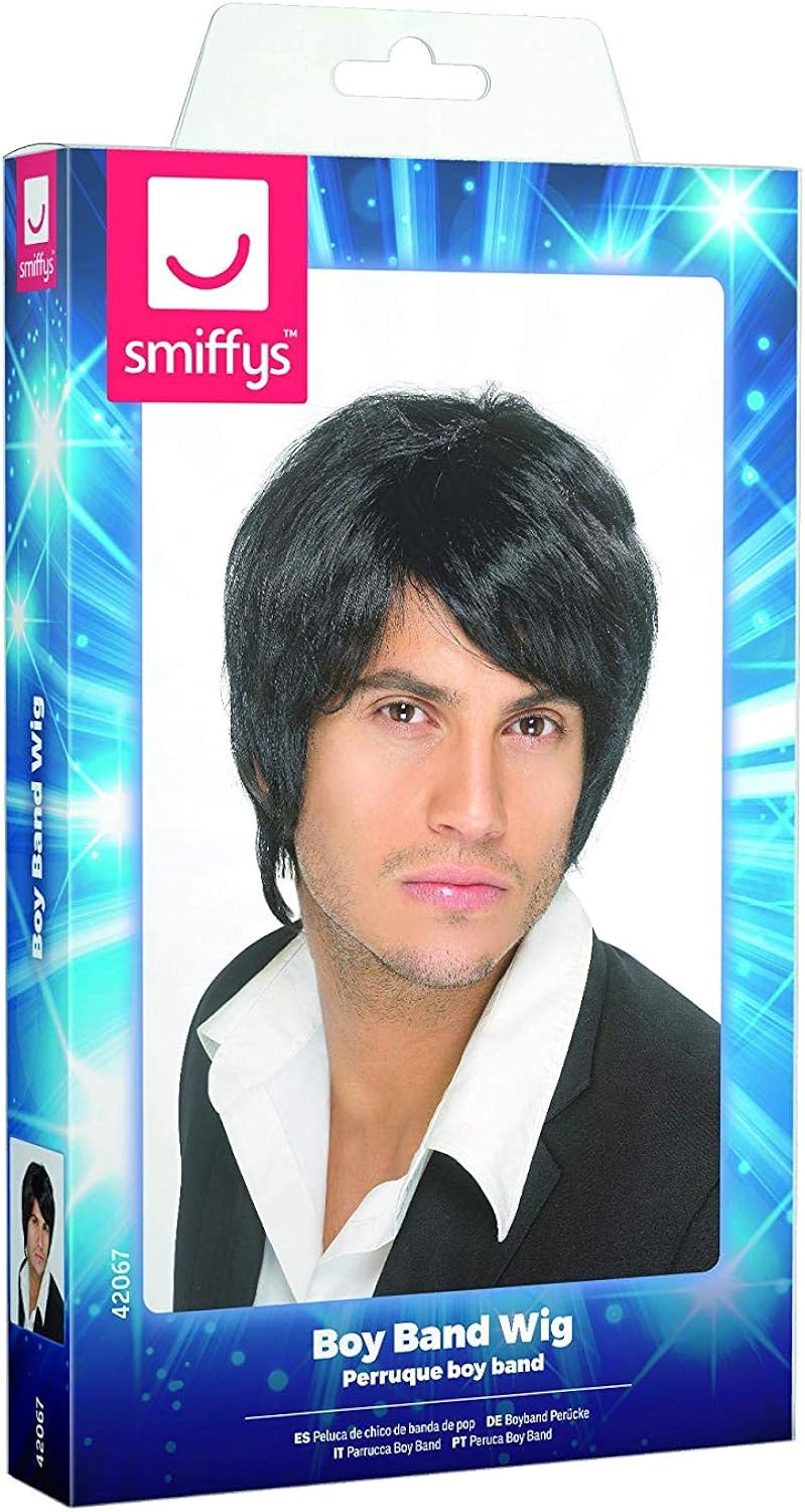 Smiffys Boy Band Wig Black Short Style Fancy Dress Accessory 3