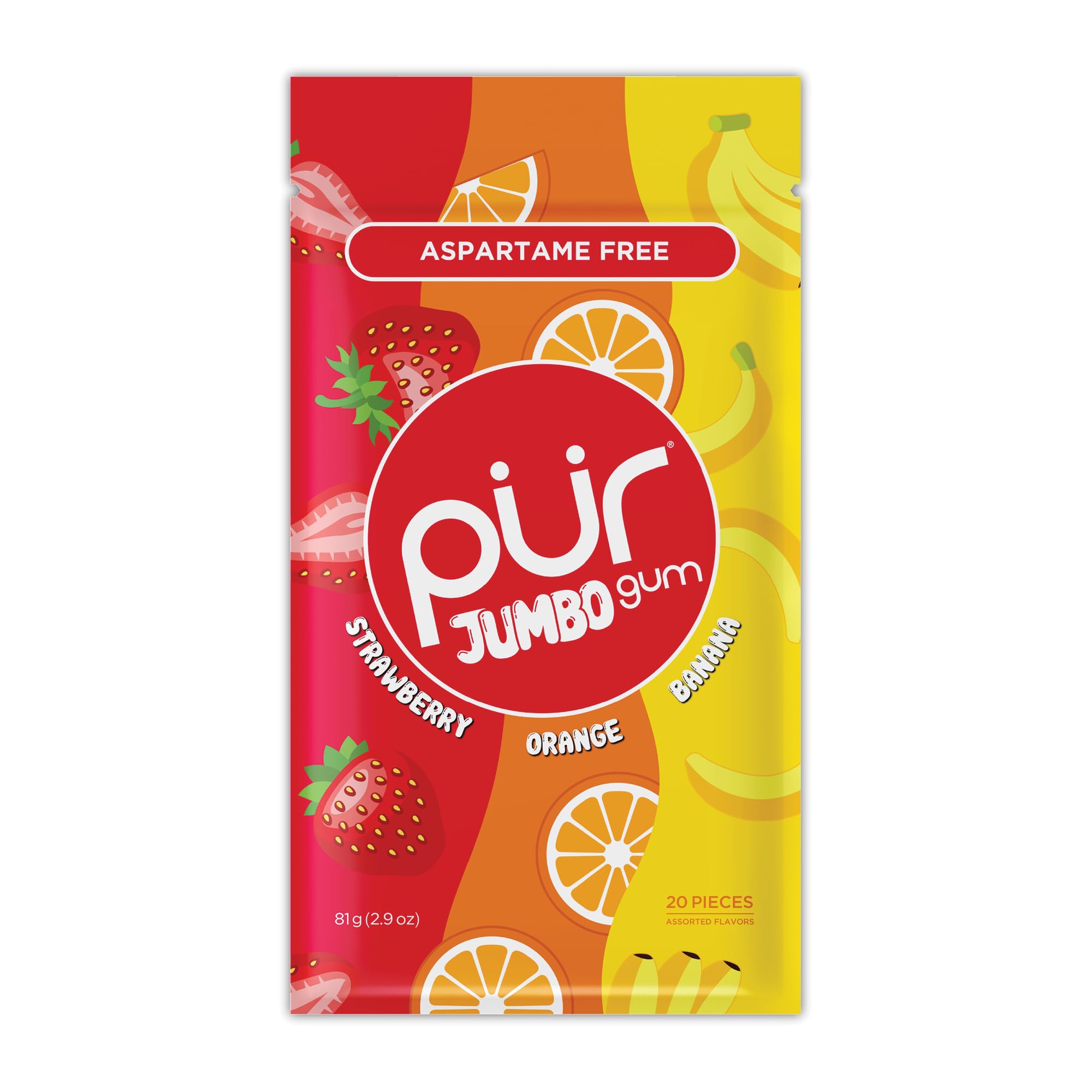PUR Gum JUMBO - Aspartame Free Xylitol Chewing Gum | 3X Bigger Pieces | Natural Fruit Flavors 1