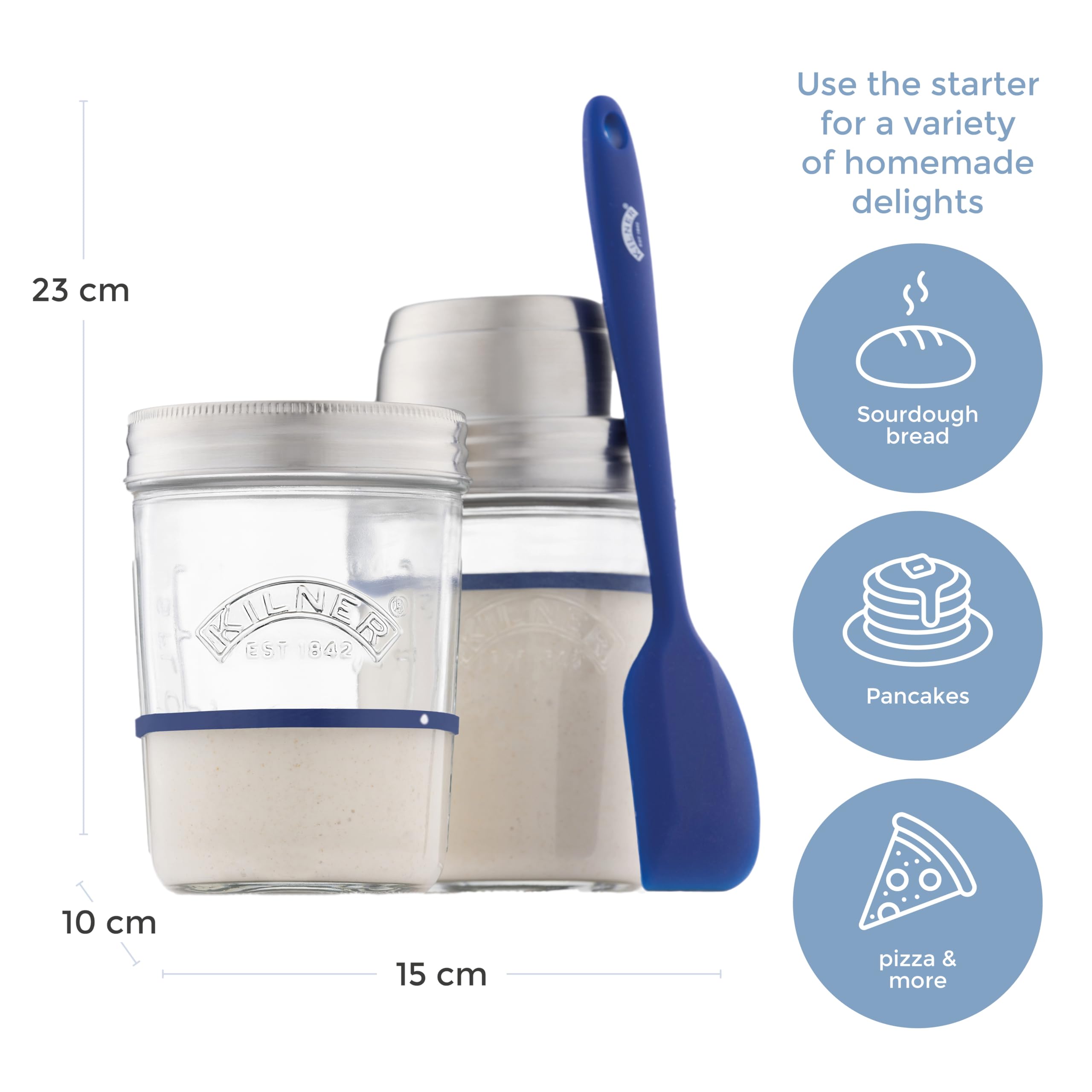 Kilner Sourdough Starter Set with 2 Glass Jars, Measuring Lid, Spatula, and Accessories 2