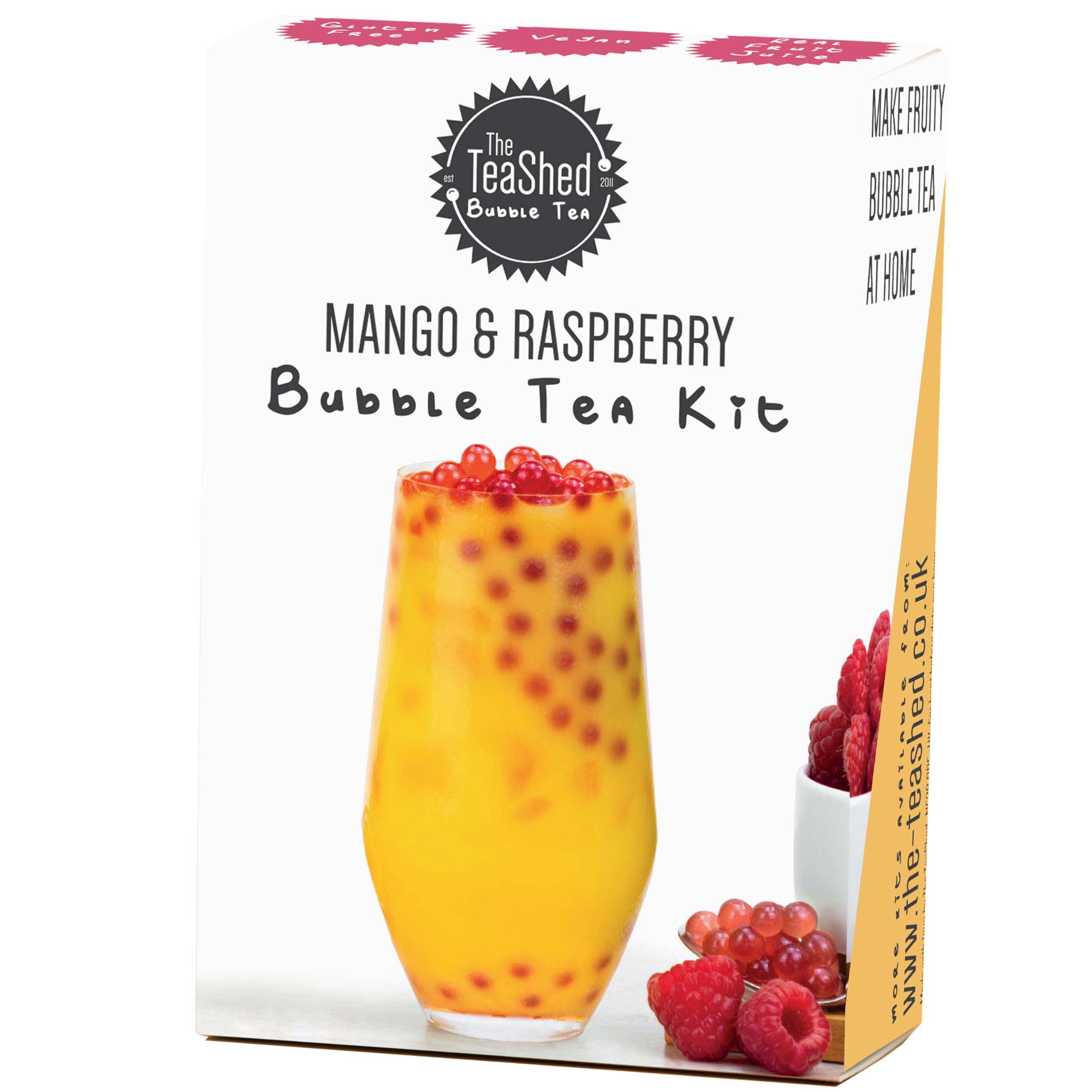 The TeaShed Bubble Tea Kit - Mango Powder & Raspberry Popping Boba | Vegan Single Serve 1