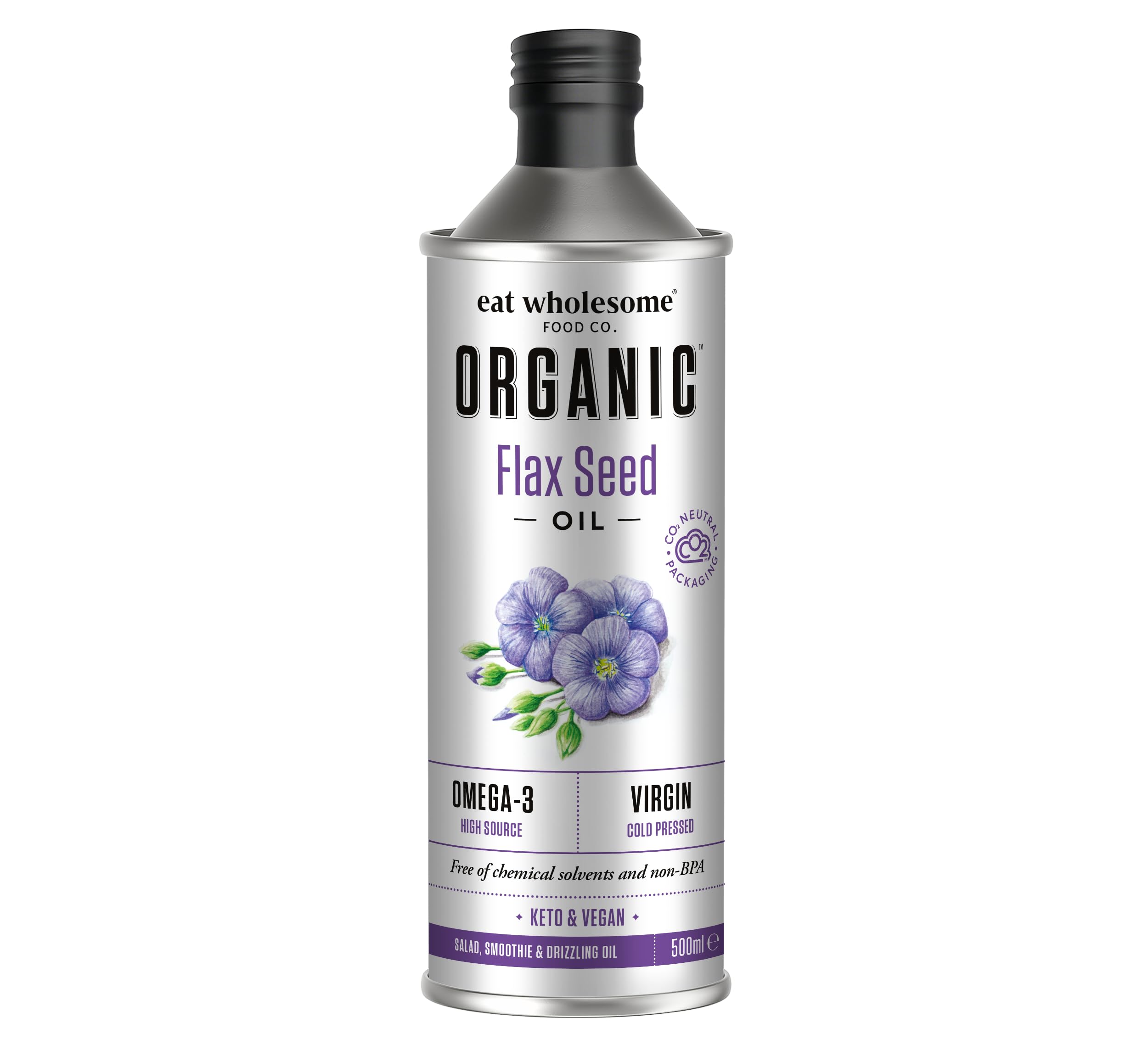 Eat Wholesome Organic Flax Seed Oil - Cold Pressed Unrefined | 500ml | Source of Omega-3