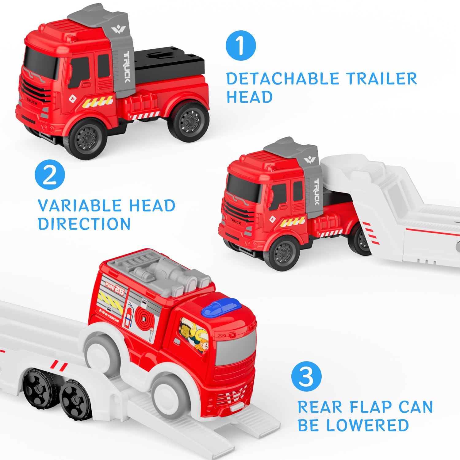 GizmoVine Fire Truck Playset - Vehicle Transporter Toy with Ambulance & Helicopter for Kids 3+ 11