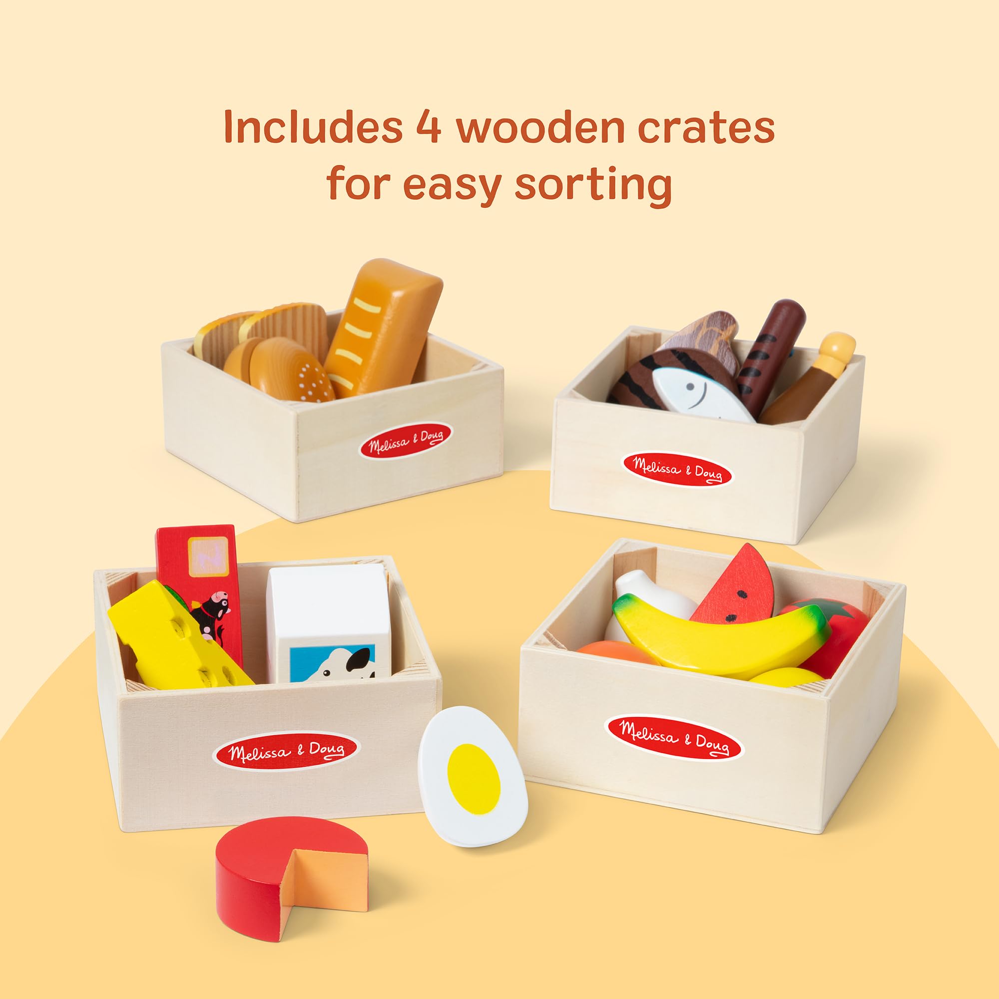 Melissa & Doug Wooden Food Groups Set - Role Play Kitchen Toy | Ages 3+ | Includes 4 Crates 6