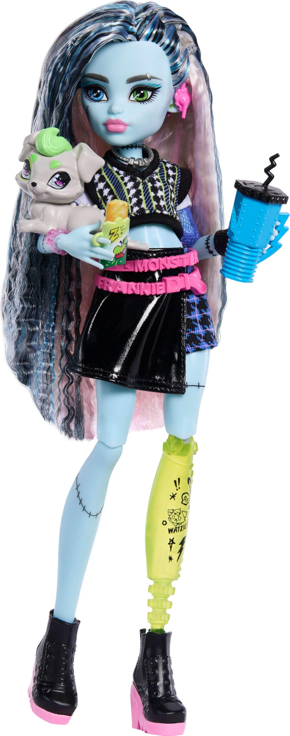 Monster High Frankie Stein Doll with Pet Watzie and 7 Accessories | Ages 4+ | JHK31 3