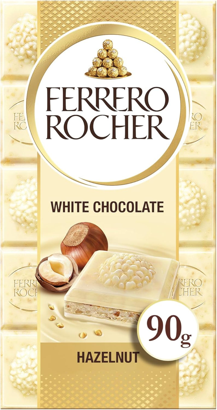 Ferrero Rocher White Chocolate Bar with Crunchy Hazelnuts - Chocolate Gift Snack 90g