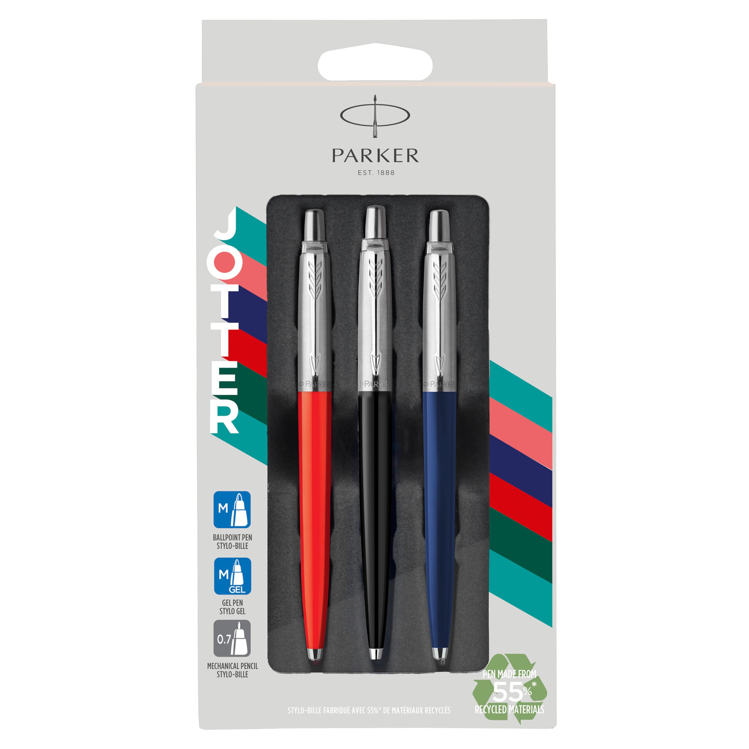 PARKER Jotter Originals Trio Gift Set - Ballpoint, Gel Pen & 0.5mm Mechanical Pencil | Multicolor