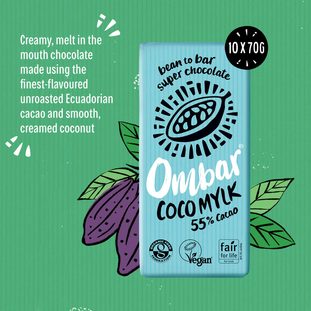 Ombar Coco M"lk 55% Cacao Vegan Chocolate Bar (70g x 10) - Organic Dairy-Free Treat